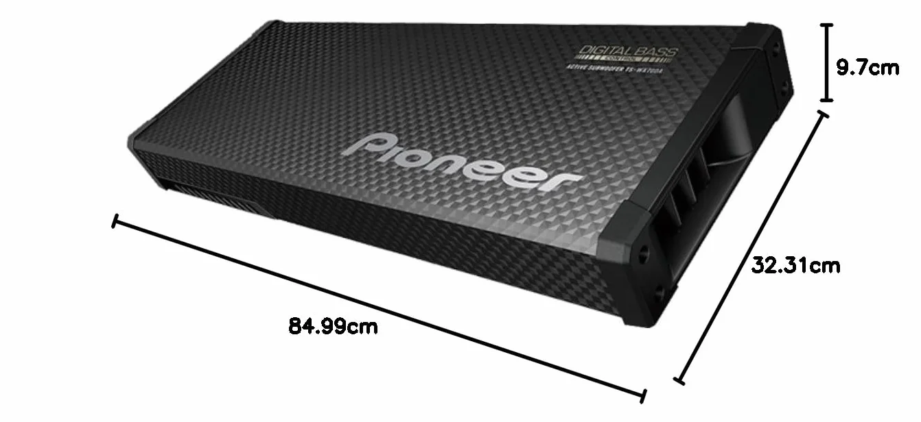 Pioneer TS-WX70DA Class-D aktywny subwoofer z cyfrową regulacją basów dla głębokich basów (200 W), 2 dowolnie wybierane tryby basów, czarny, 850 x 97 x 323 mm