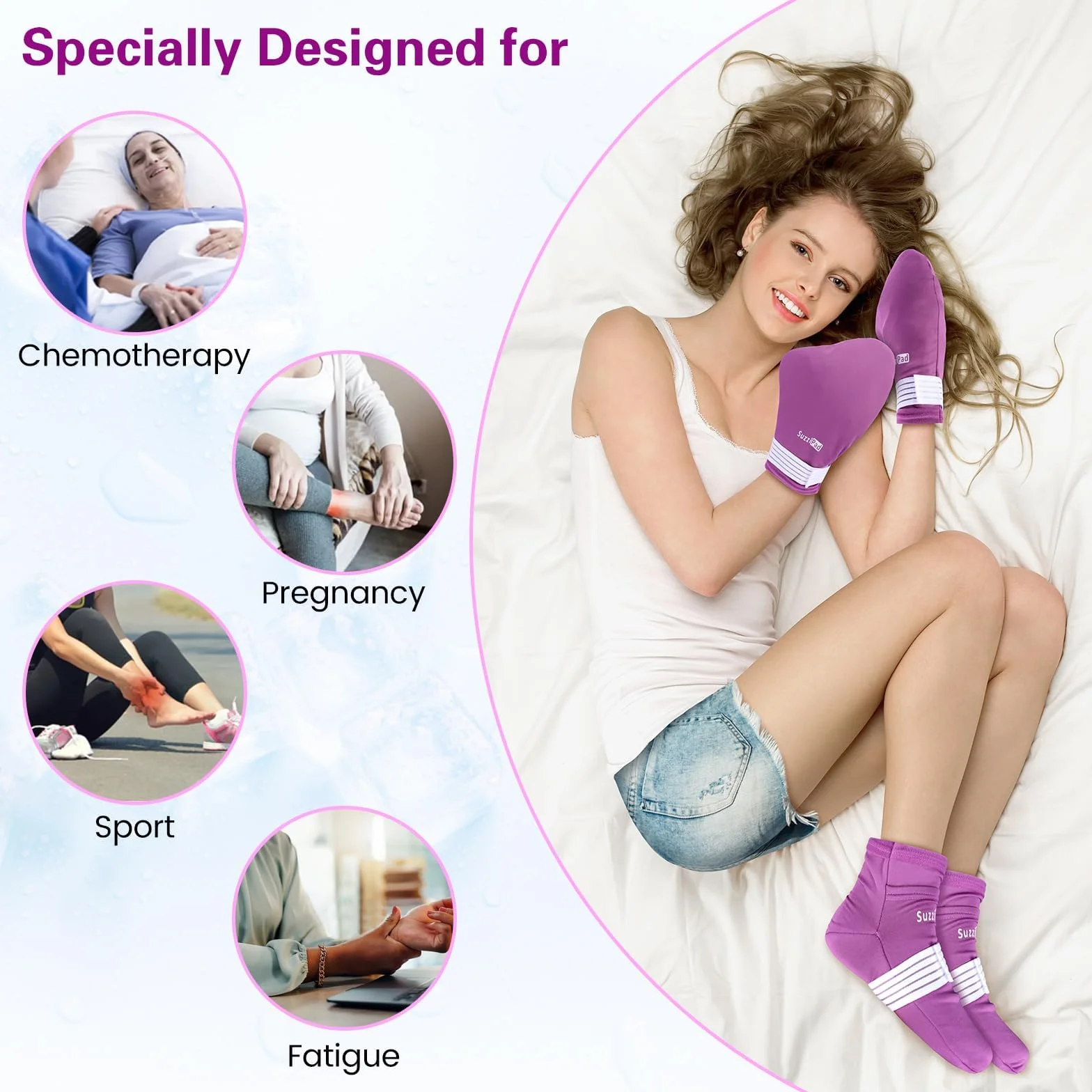 SuzziPad Foot Ice Pack Zimne skarpety i zimne rękawiczki do chemioterapii neuropatii, artykuły komfortowe dla pacjentów po chemioterapii, ulga w neuropatii, terapia zimnem rąk, terapia zimnem stóp, L,
