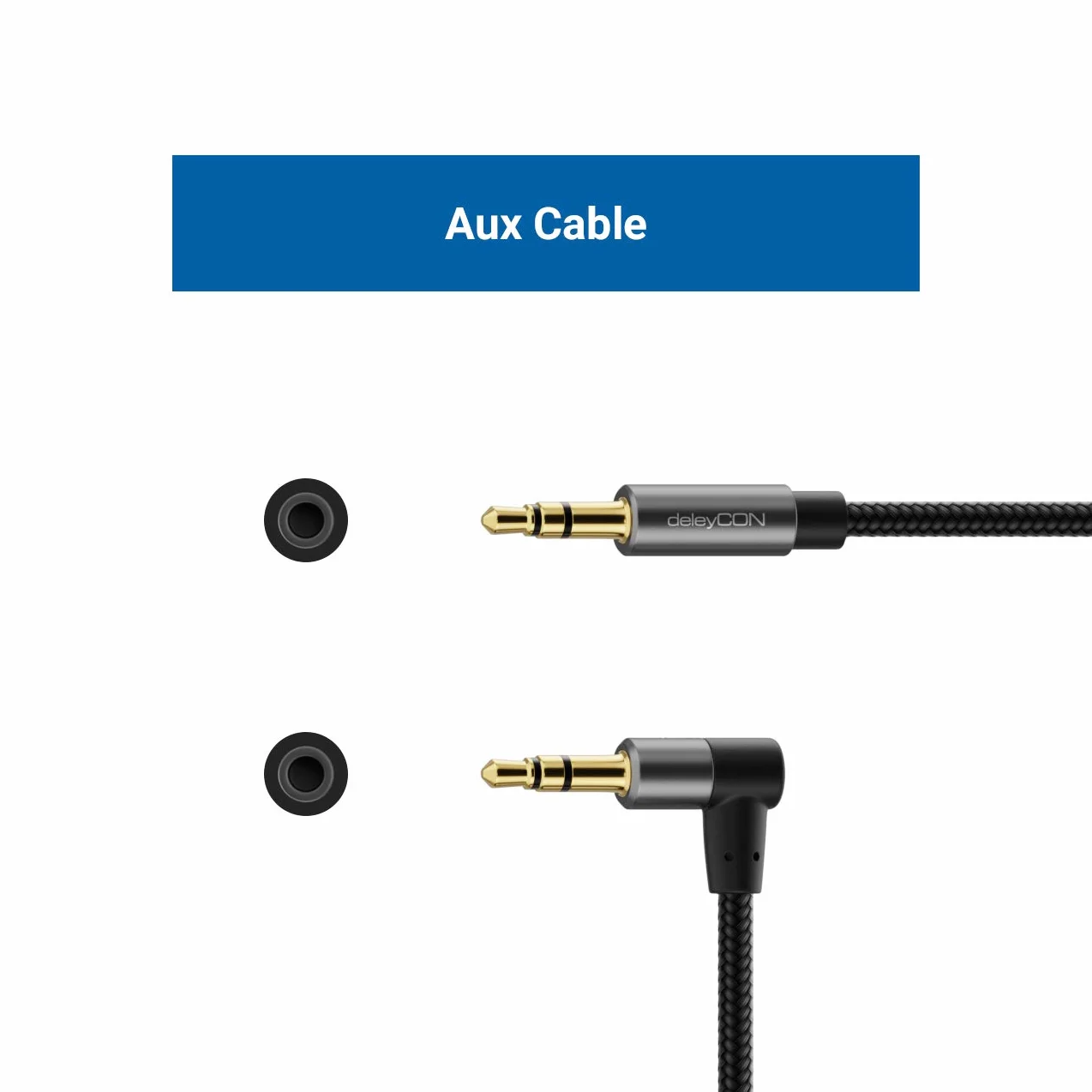 deleyCON 1,5m Kabel AUX 3,5 mm Kabel Audio Jack Stereo Kabel Bawełniany i Metalowe Złącza - Wtyk Prosty na Wtyk Kątowy 90° - Telefon Smartfon Tablet Słuchawki HiFi Odbiornik Samochodowy