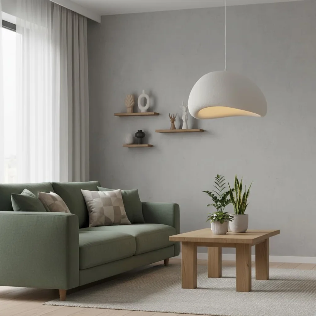 BARCELONA LED Wabi Sabi biała lampa wisząca, teksturowane wykończenie, gwint E27 Ø50 cm, styl japoński, naturalny japoński minimalizm, oświetlenie Wabi Sabi, do salonu, sypialni lub jadalni