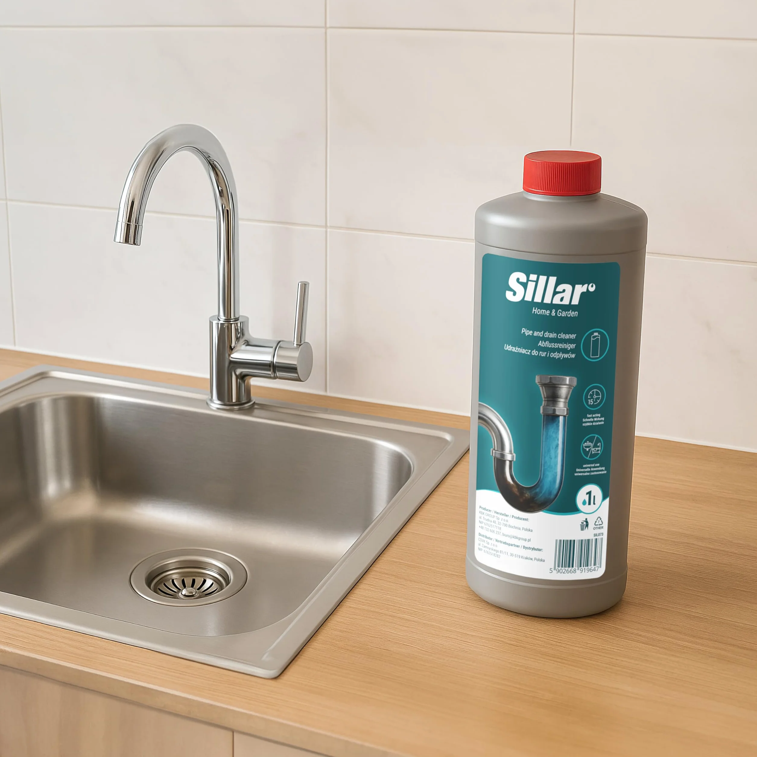 Sillar Żel do udrażniania rur 1000ml EXTRA MOCNY, rozpuszcza włosy, tłuszcz i resztki – do kuchni, prysznica i WC, efekt piany