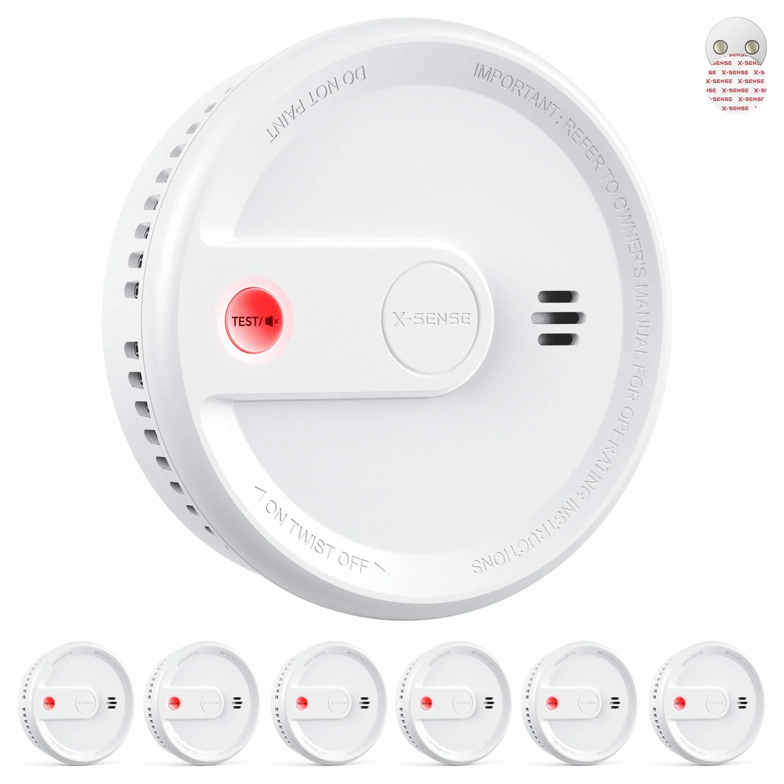 X-Sense Czujnik dymu, bateria 10 lat, podkładka magnetyczna, XS0G-SN, zestaw 6 szt | Instalacja bez wiercenia, bardzo cienki profil, tryb uśpienia bez migotania i przycisku testowego/ciszy