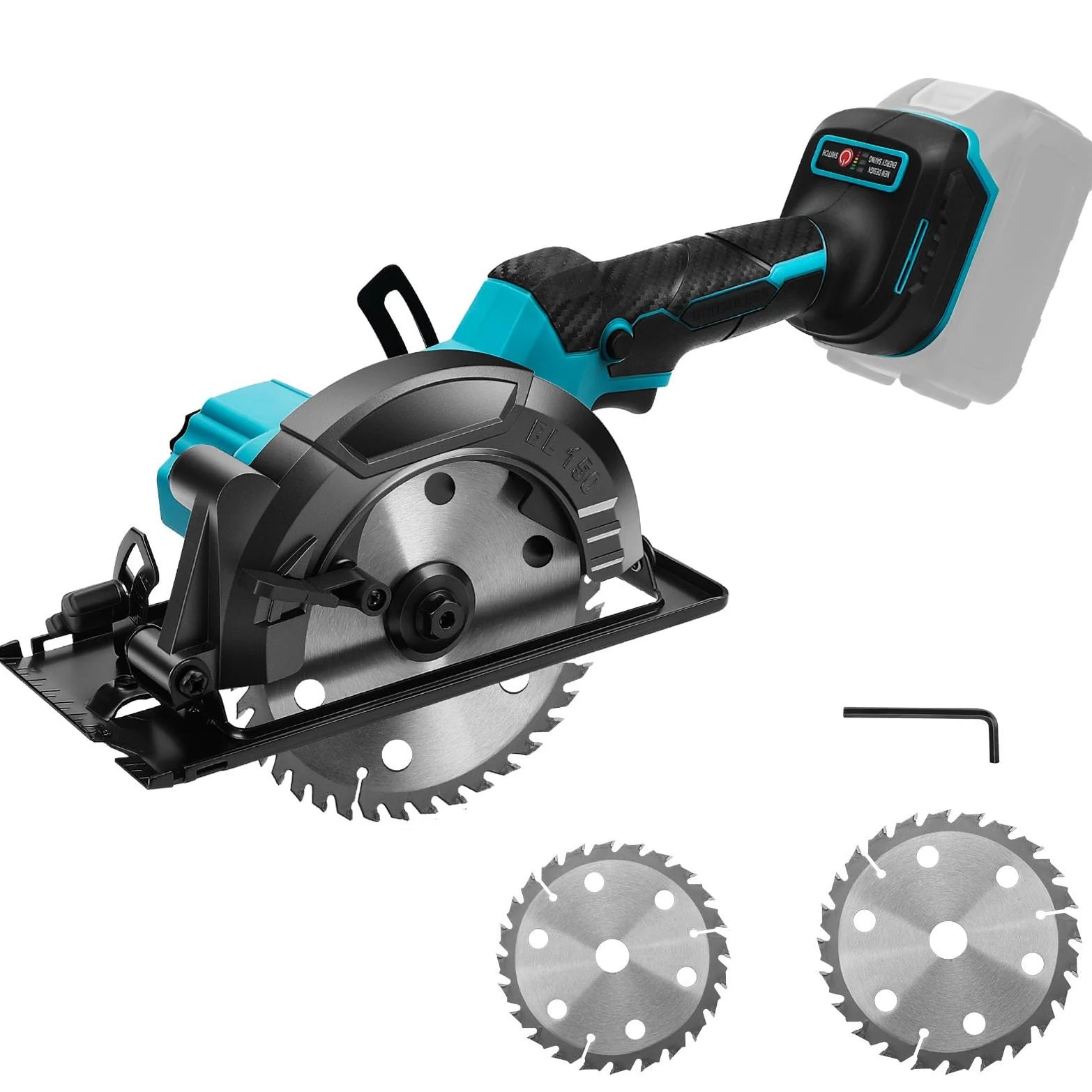 Ręczna pilarka tarczowa 6", kompatybilna z akumulatorem Makita 18 V, 5800 obr./min, bezszczotkowa piła tarczowa z 3 brzeszczotami (125/140/150 mm), regulowany kąt cięcia 0-45°, ręczna piła tarczowa do