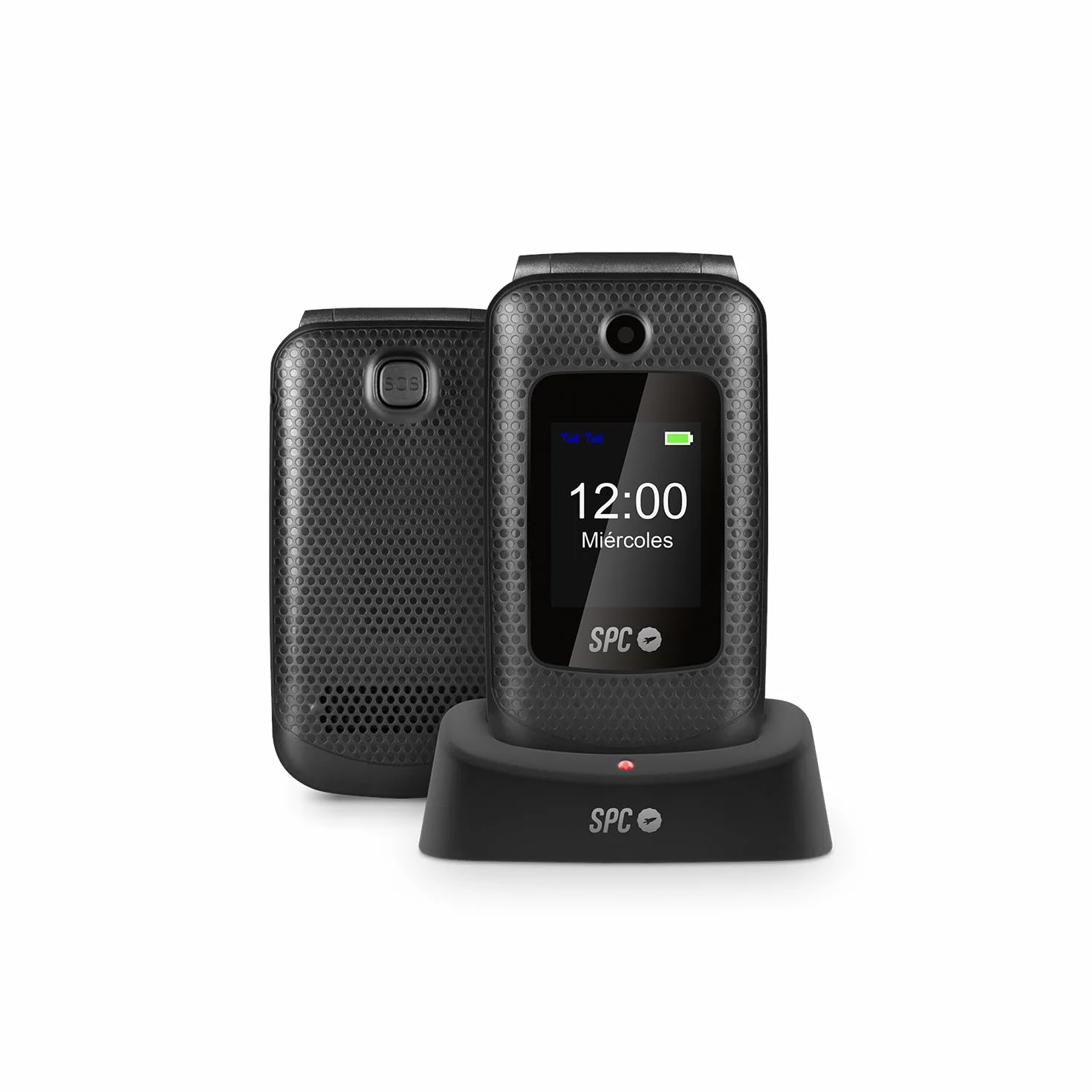 SPC Magnus telefon komórkowy z klapką dla seniorów duże klawisze podwójny ekran przycisk SOS stacja ładująca USB-C