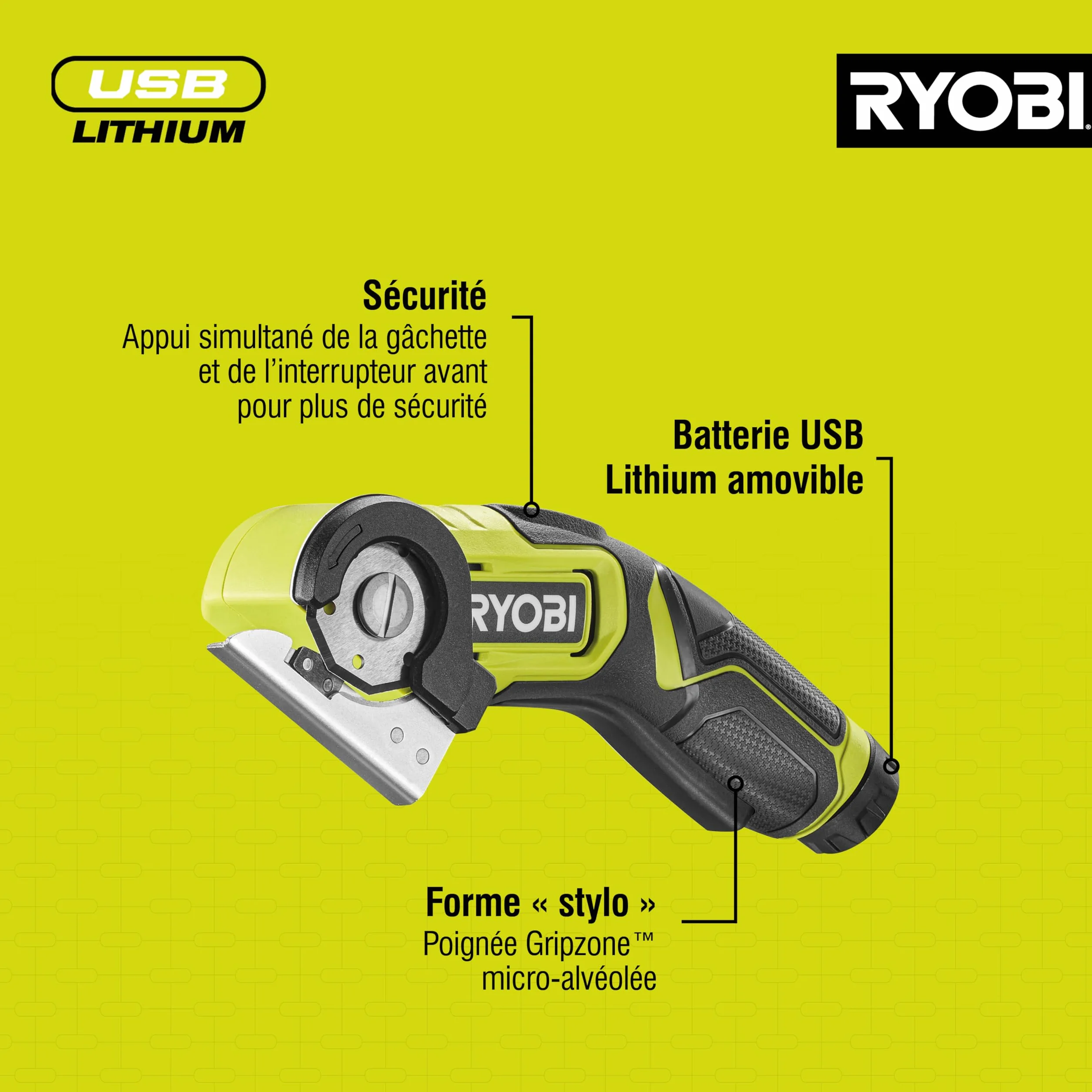 RYOBI Mini piła litowa USB 4V - dostarczana z 1 ostrzem 38 mm (sprzedawana bez baterii) - RCT4-0