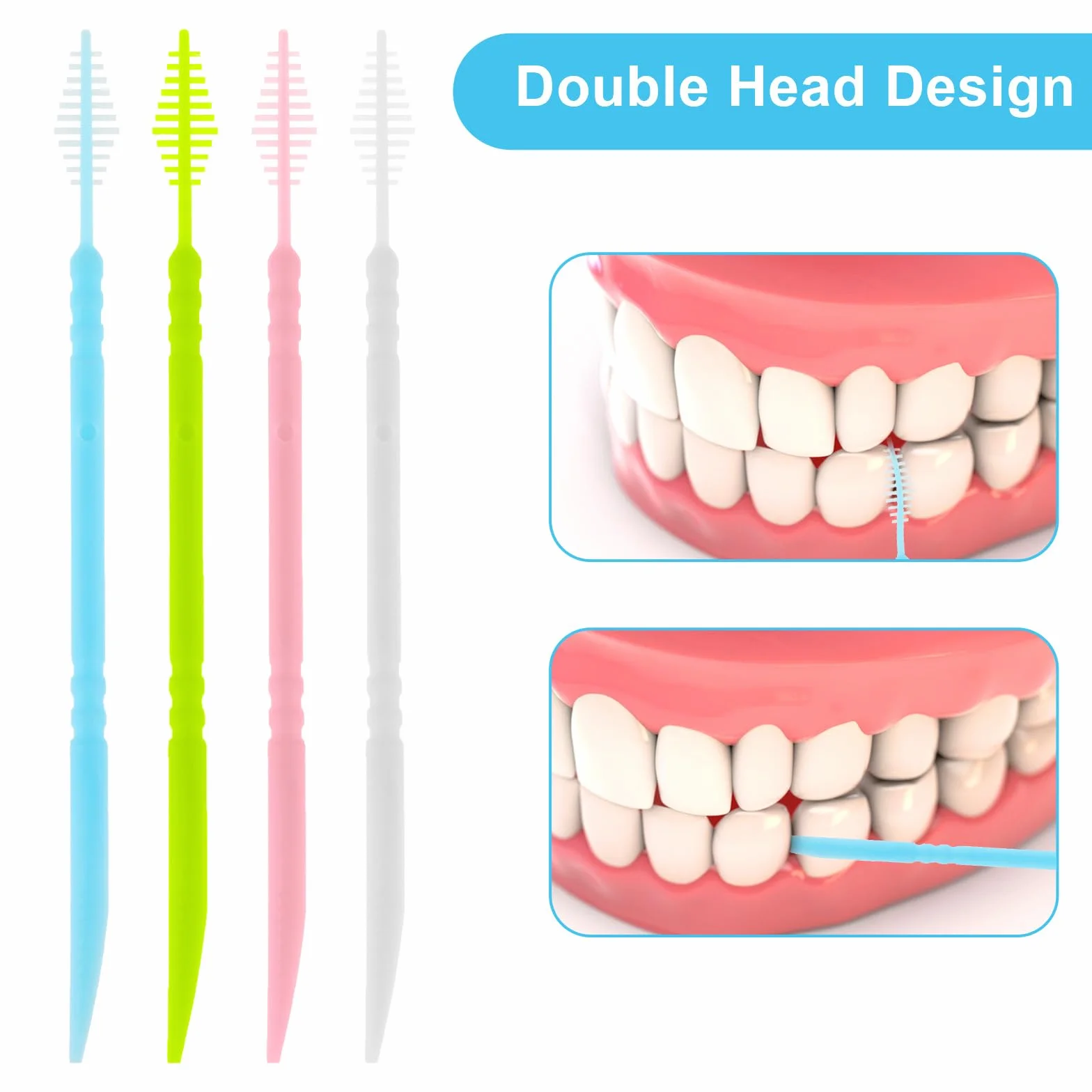 WLLHYF 200 szt. plastikowa wykałaczka z podwójną głowicą z podwójną głowicą, wykałaczki dentystyczne, nić dentystyczna międzyzębowa, szczoteczka do zębów (50 szt./pudełko)