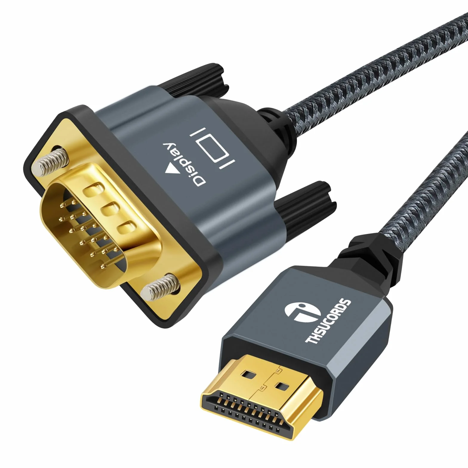 Thsucords Pleciony Kabel HDMI na VGA 1M (Męski na Męski), Kompatybilny z komputerem, laptopem, monitorem, projektorem