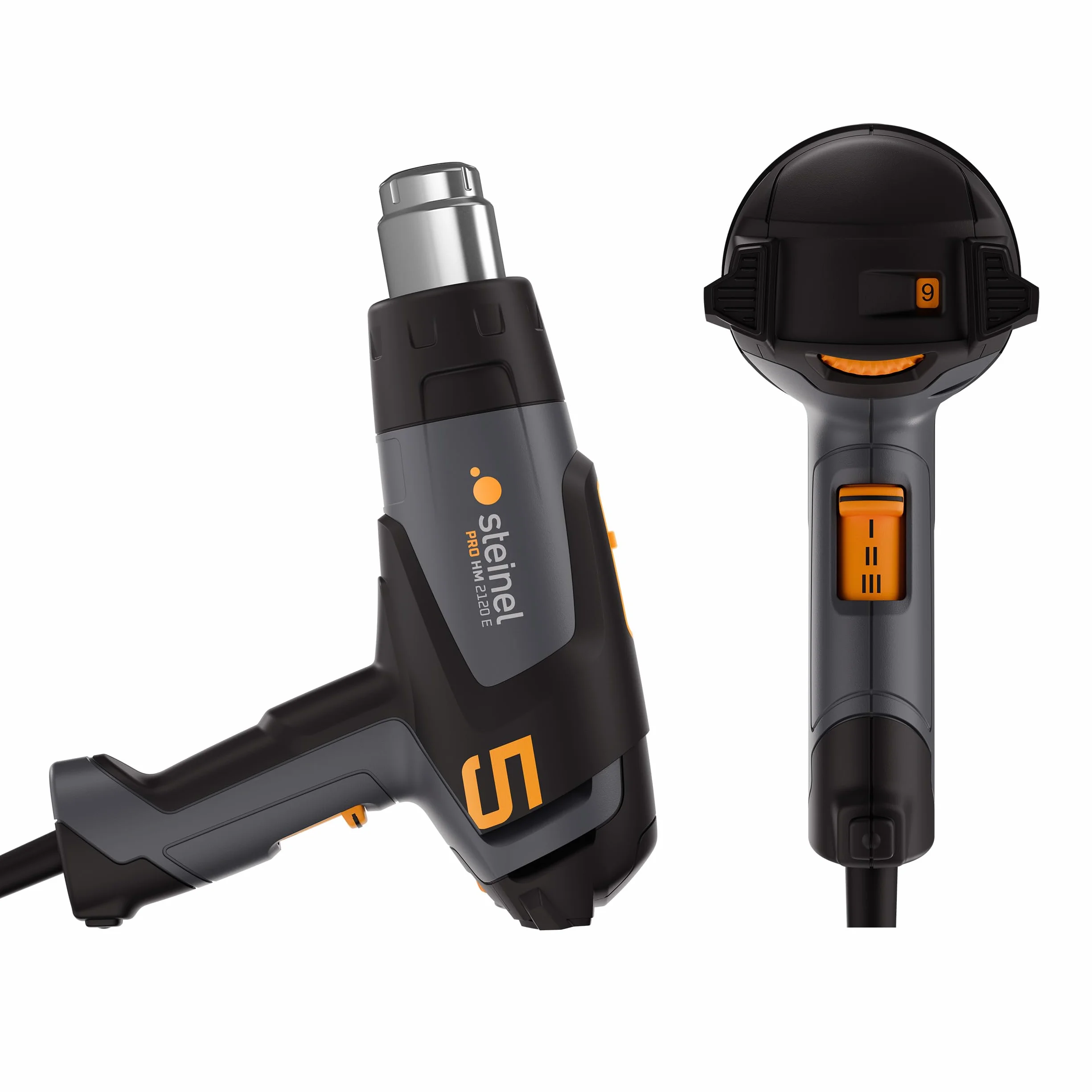Steinel Pistolet grzewczy HM 2120 E, 2200 W, pistolet na gorące powietrze 80°-650°C, ochrona termiczna suszarki do włosów, ogrzewanie ceramiczne
