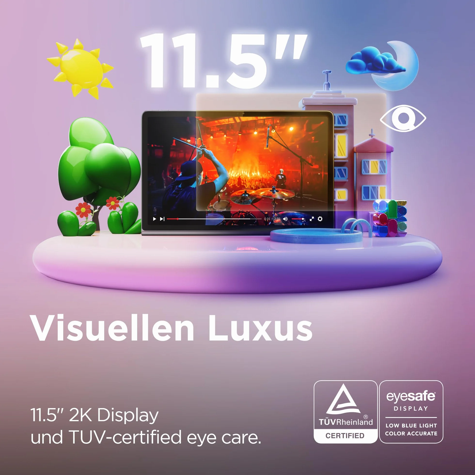 Lenovo Tablet Tab Plus | 11,5" ekran dotykowy 2K | Mediatek Helio G99 | System audio JBL z 8 głośnikami, 8 GB pamięci RAM, SSD 256 GB, Android 13, szary