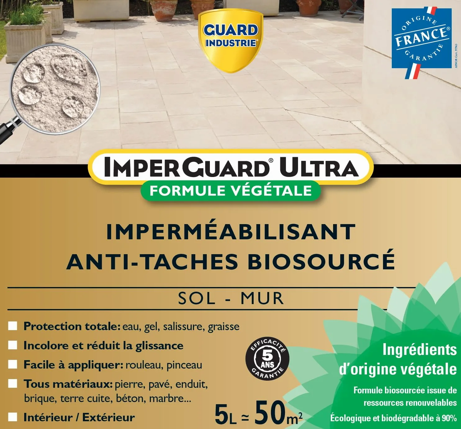 ImperGuard Ultra Formuła Roślinna - Hydroizolacja Super Anti-Stain Biobaza Bezbarwna, wodoodporna, odporna na olej - Wszystkie kamienie - Beton, Trawertyn, Cegła, Granit, Marmur... - Antypoślizgowa -5 -50m2