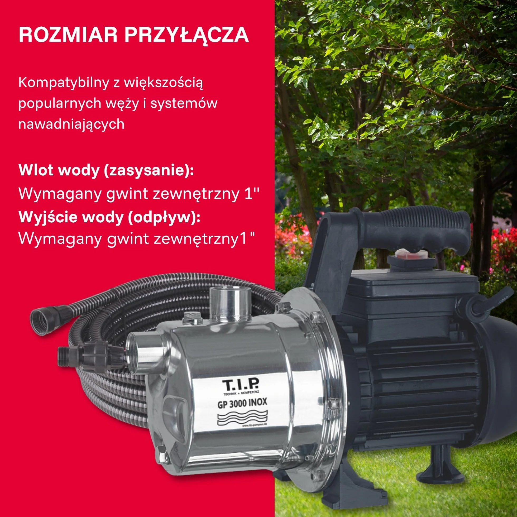 T.I.P. Pompa ogrodowa ze stali nierdzewnej GP 3000 INOX - Wydajna pompa 550 W, 2950 l/h z termicznym zabezpieczeniem przed przeciążeniem, 30111