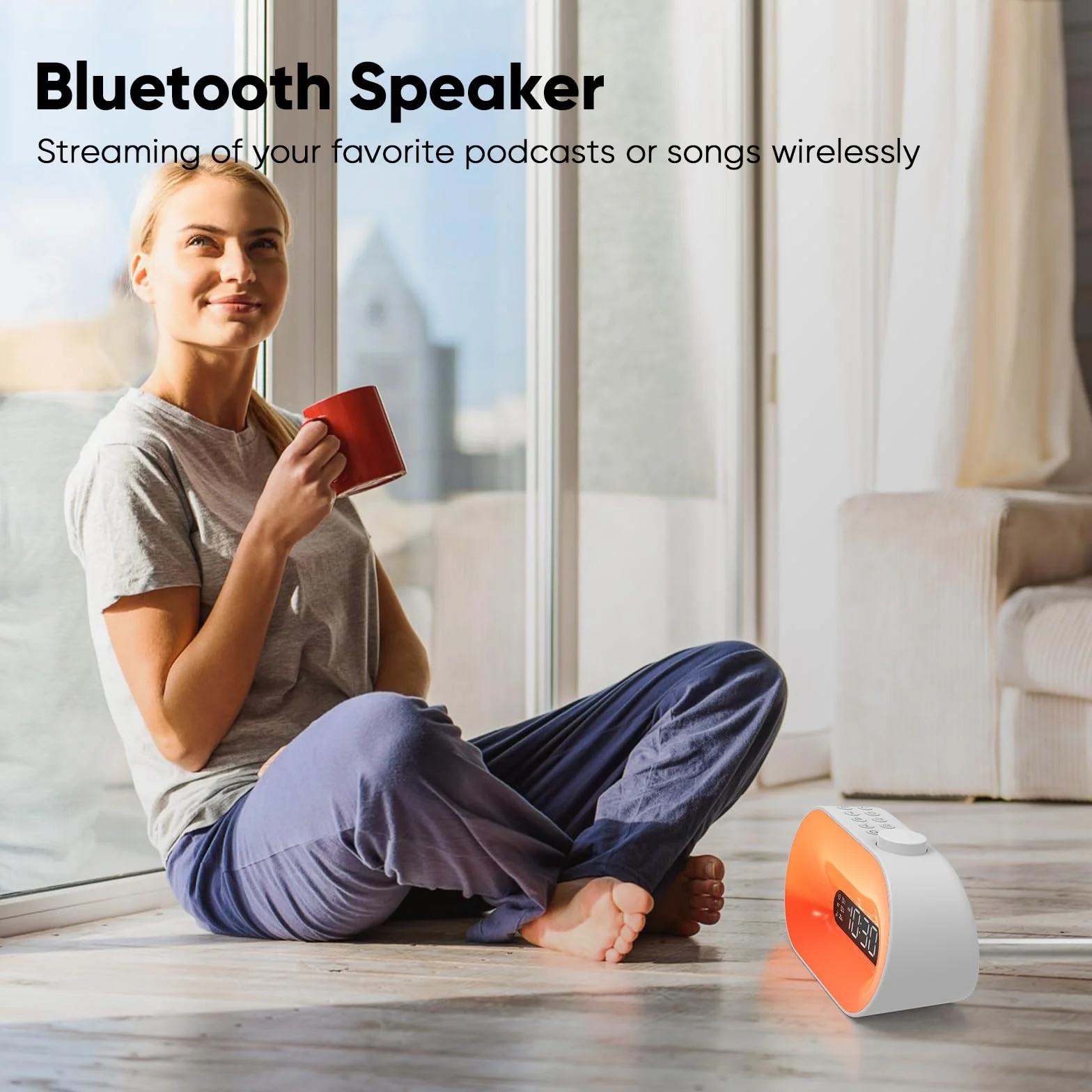 Budzik z radiem FM, 2 alarmy, drzemka, 8 dzwonków, 10 hipnotycznych dźwięków, budzik z głośnikami Bluetooth, 16 kolorów świetlnych na imprezę/urodziny / Boże Narodzenie