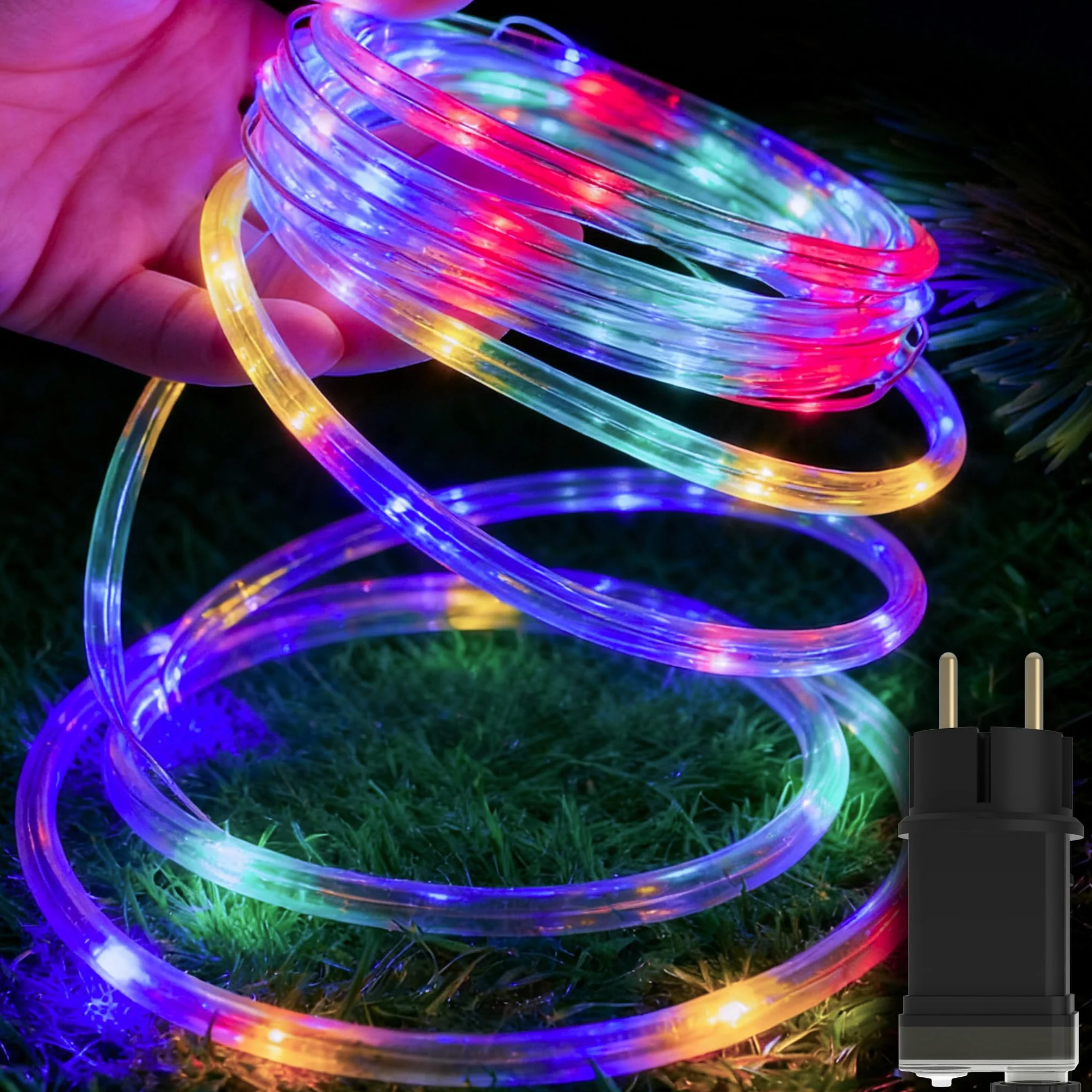 YRHome wąż świetlny LED, 100 m, 1000 diod LED, z wtyczką, do użytku na zewnątrz, z timerem, 8 trybów i możliwością regulacji jasności, IP44, wodoodporny, oświetlenie dekoracyjne RGB LED, do użytku