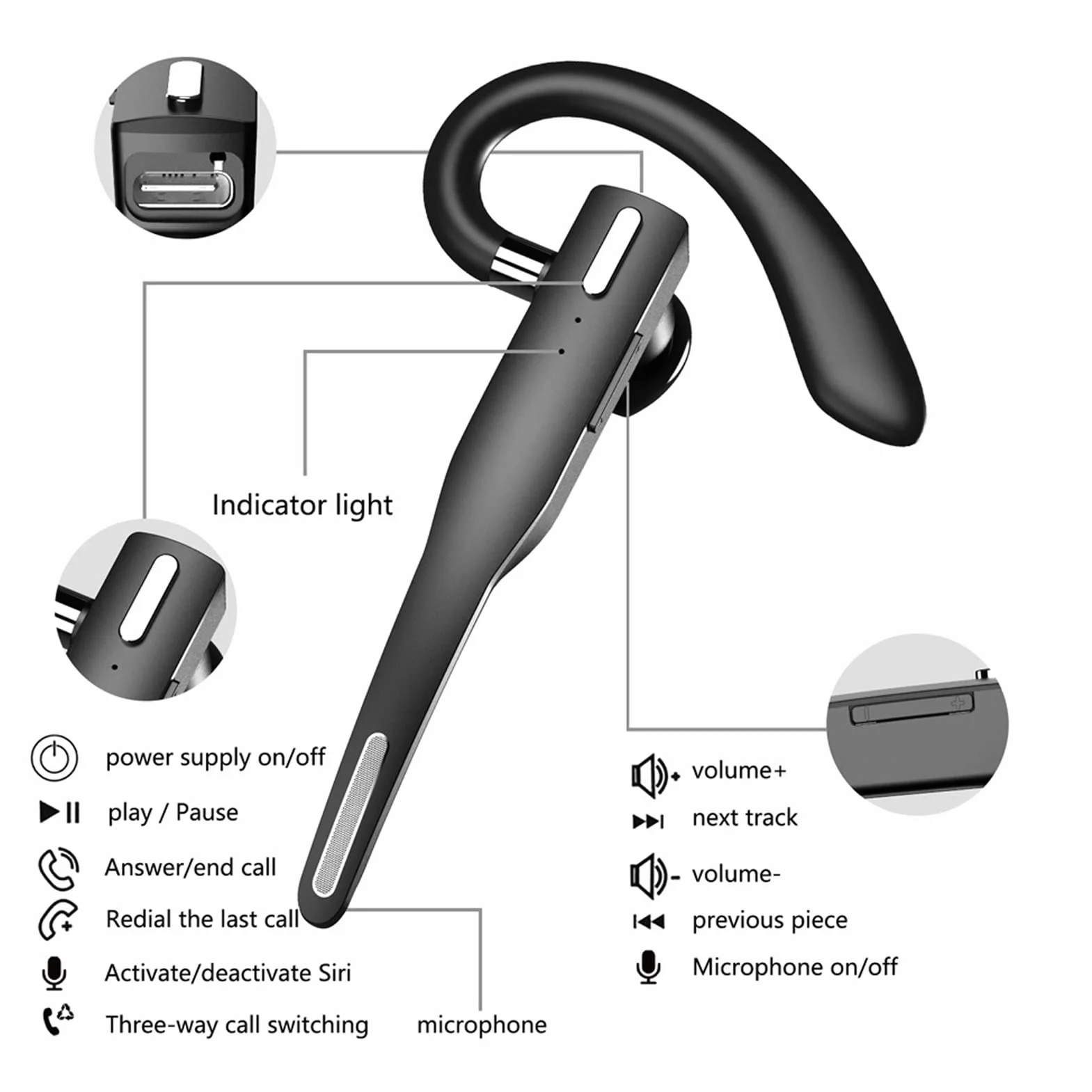 Zestaw Słuchawkowy Bluetooth 5.1 Bezprzewodowy Wodoodporność IPX7 Wbudowany Mikrofon