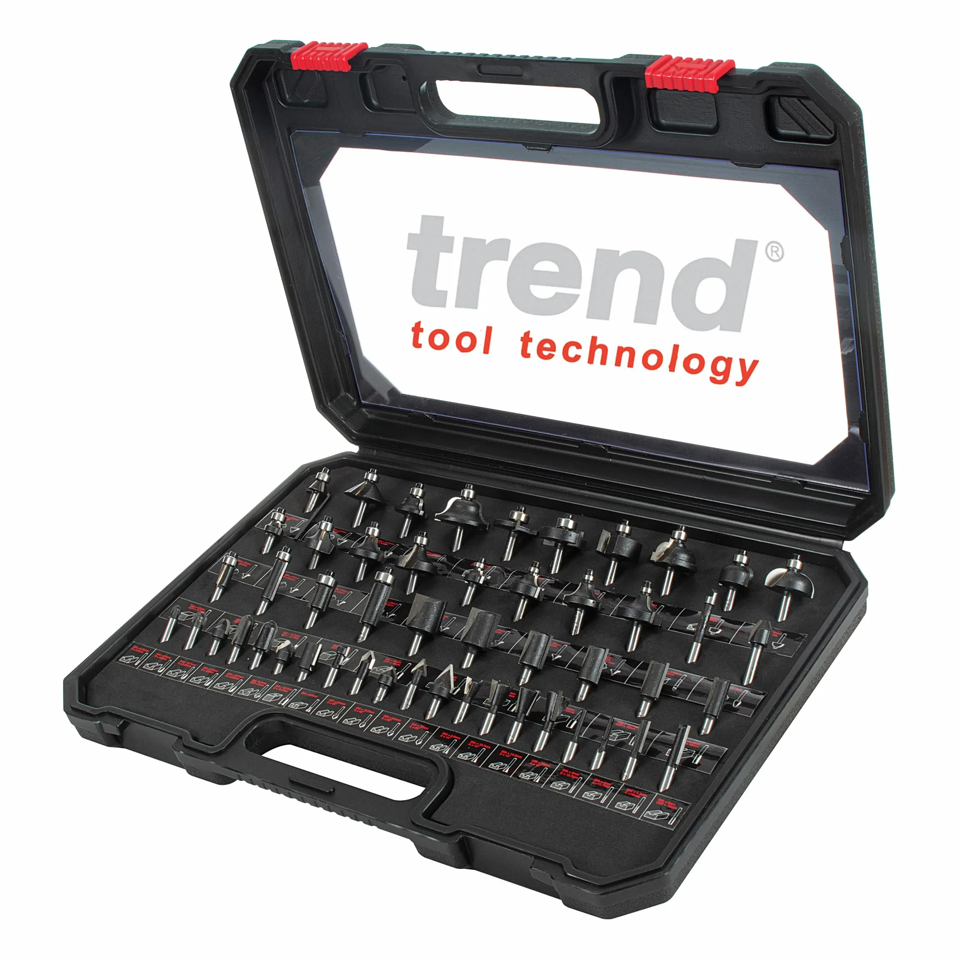 Trend Zestaw startowy frezów 50 sztuk, trzpień 1/4 cala, z węglikowym ostrzem, w komplecie aluminiowy futerał, SET/SS50X1/4TC