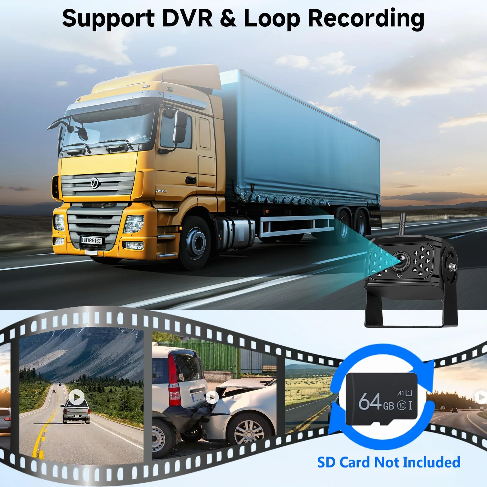 VECHTEL Bezprzewodowa kamera cofania 1080P 7-calowy monitor IPS zestaw DVR 2 kamery IP68 noktowizor