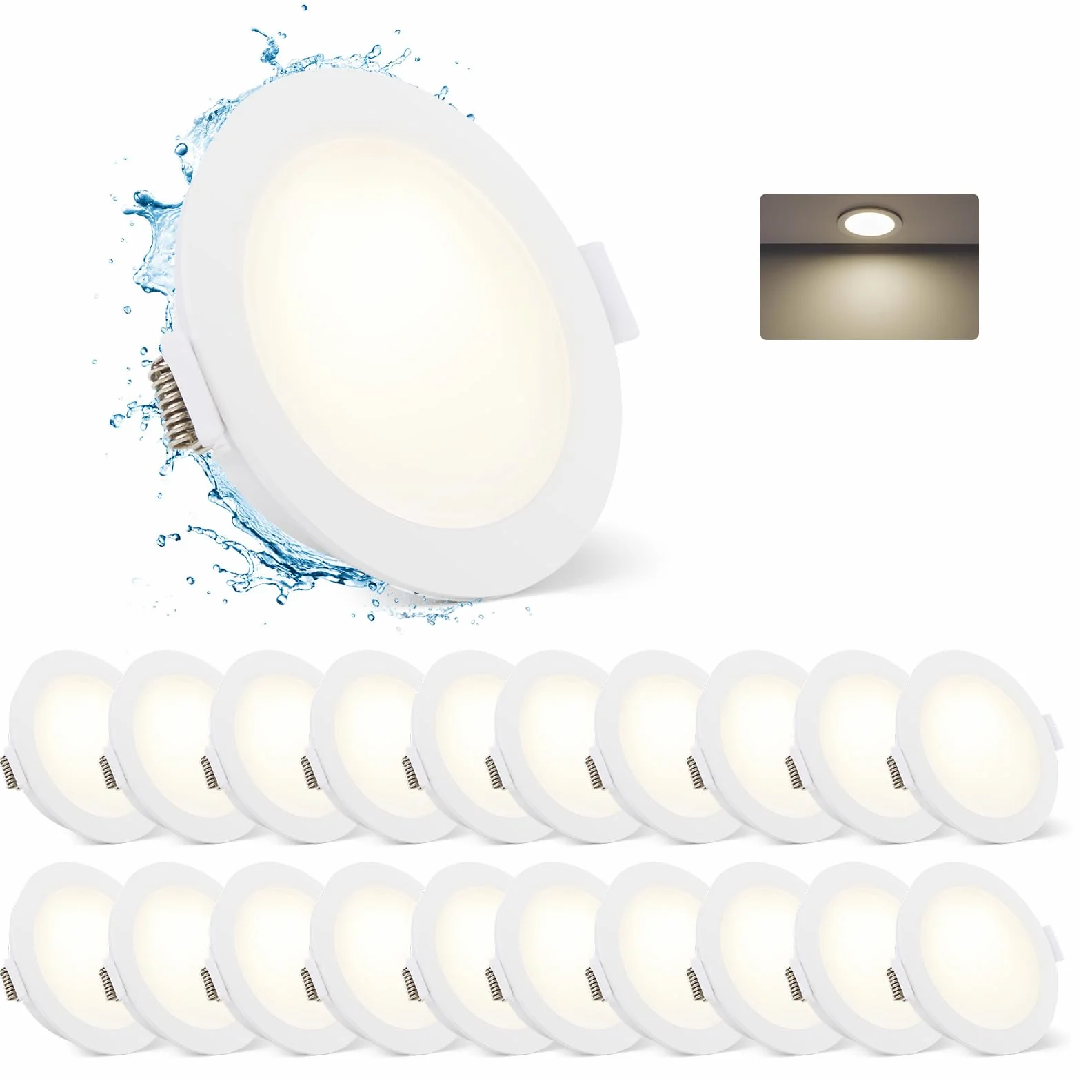 Gr4tec Reflektor łazienkowy LED, IP65, 20 sztuk, bardzo płaskie, białe neutralne, 4000 K, 5 W, 400 lm, wpuszczana reflektor 220 V, otwór 68–80 mm, wpuszczana lampa sufitowa LED do salonu, kuchni,
