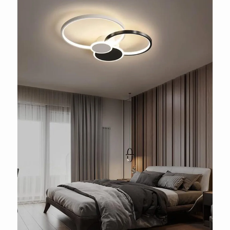 Nowoczesna Lampa Sufitowa LED 42W ściemnialna Lampa Sufitowa z Pilotem Kreatywny Okrągły żyrandol Akrylowy Abażur Sypialni Jadalnia Kuchnia Wisiorek światło Oświetlenie Wewnętrzne,Black
