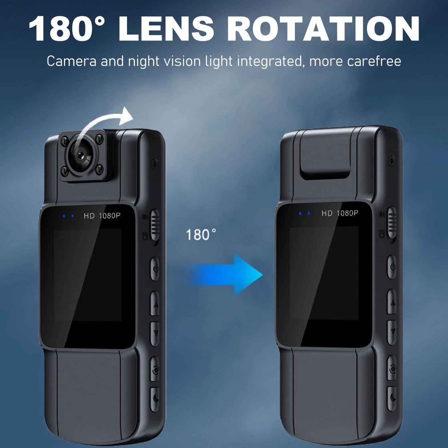 Kamera Na Korpus 1080P Bateria 1000 mAh Kieszonkowa Obracany Obiektyw 180° Ekran OLED Policyjna Z Dźwiękiem