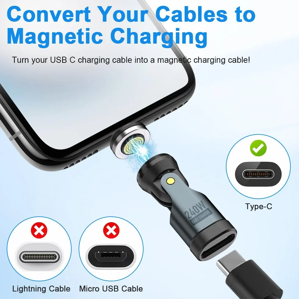 AXFEE Adapter magnetyczny USB C na USB C 240W 9-pinowy kompatybilny z telefonami 15 16 Pro Max Pad Mini 6 S24 S23 A54