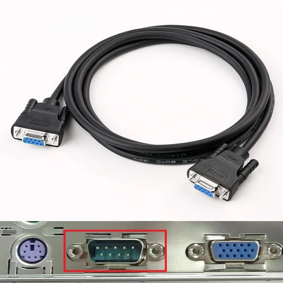 DTECH DB9 RS232 kabel szeregowy gniazdo do gniazda kabel modemowy pełny Handshake 7-przewodowy zwrotnica częstotliwości do transmisji danych (1,5 stopy, czarny)