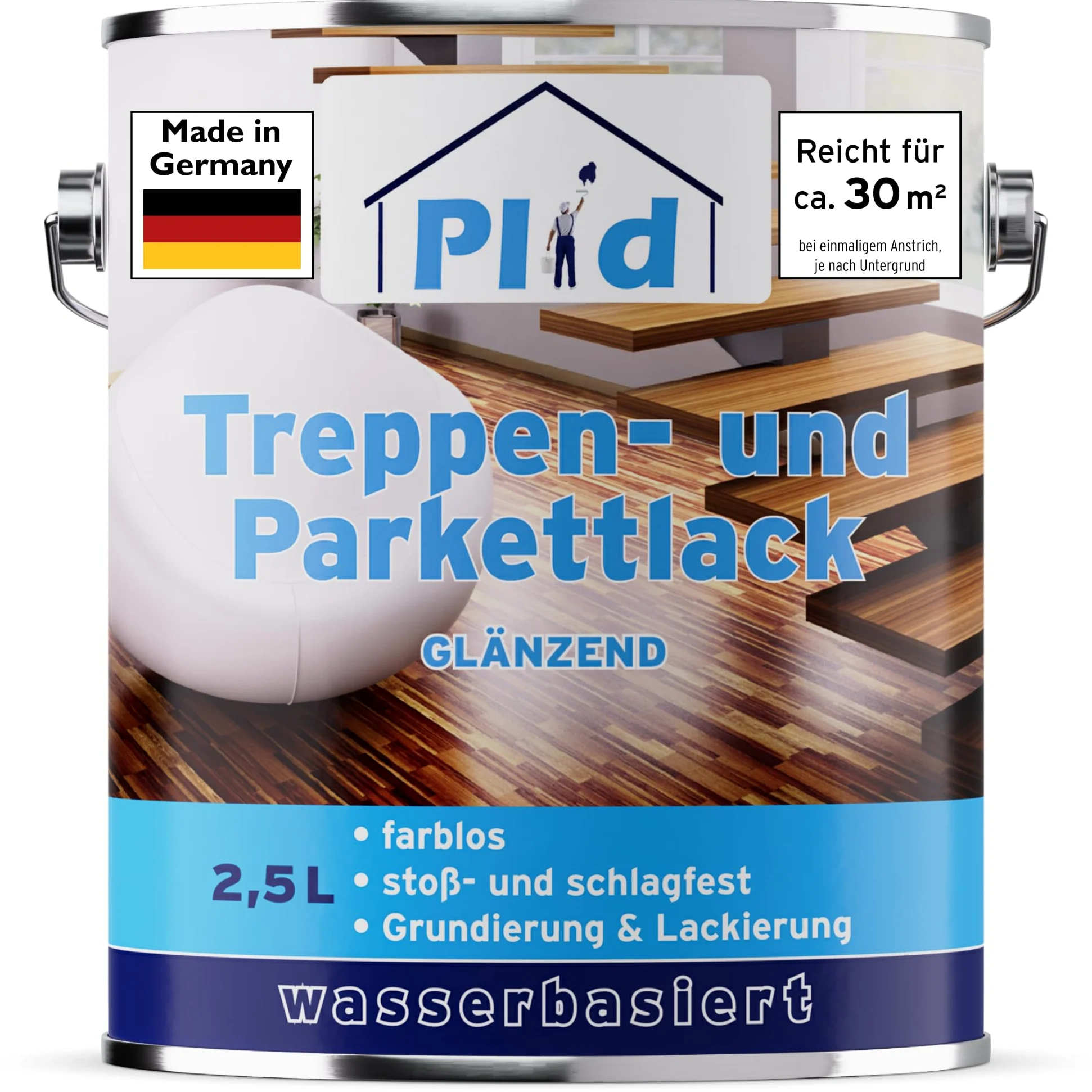 PLID® Parkiet – lakier bezbarwny – błyszczący, nadaje się do uszczelniania korka, parkietu i podłóg drewnianych, schodów drewnianych oraz mebli w pomieszczeniach – odporny na uderzenia wytrzymały –