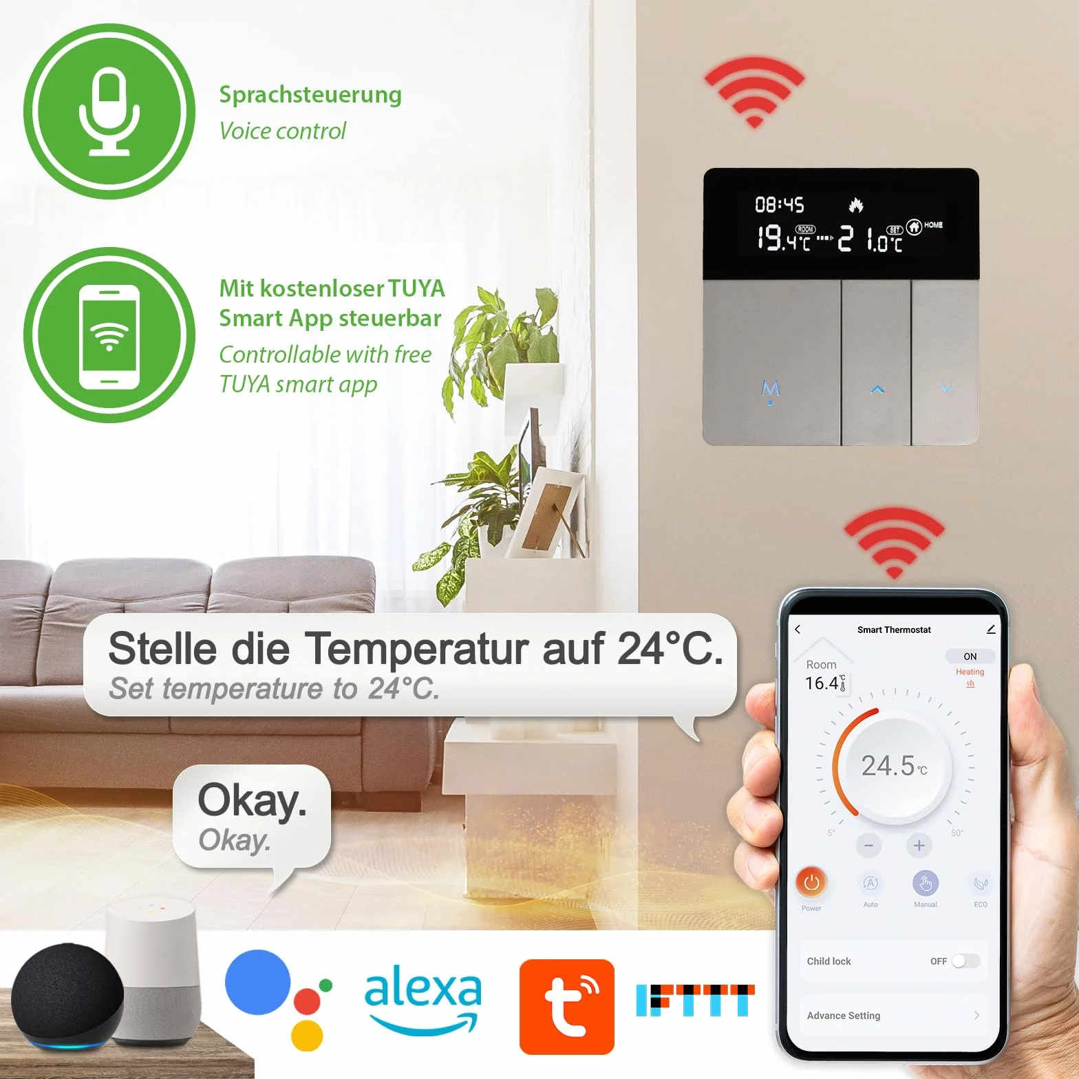Inteligentny termostat WiFi z aplikacją do ogrzewania podłogowego, grzejnika, cyfrowy regulator