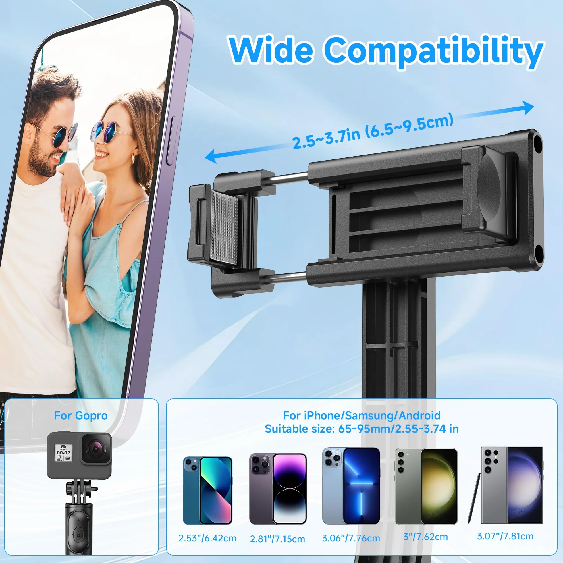 Statyw Selfie Stick rozszerzalny 101cm z bezprzewodowym pilotem do iPhone 17/16/15 Samsung Huawei