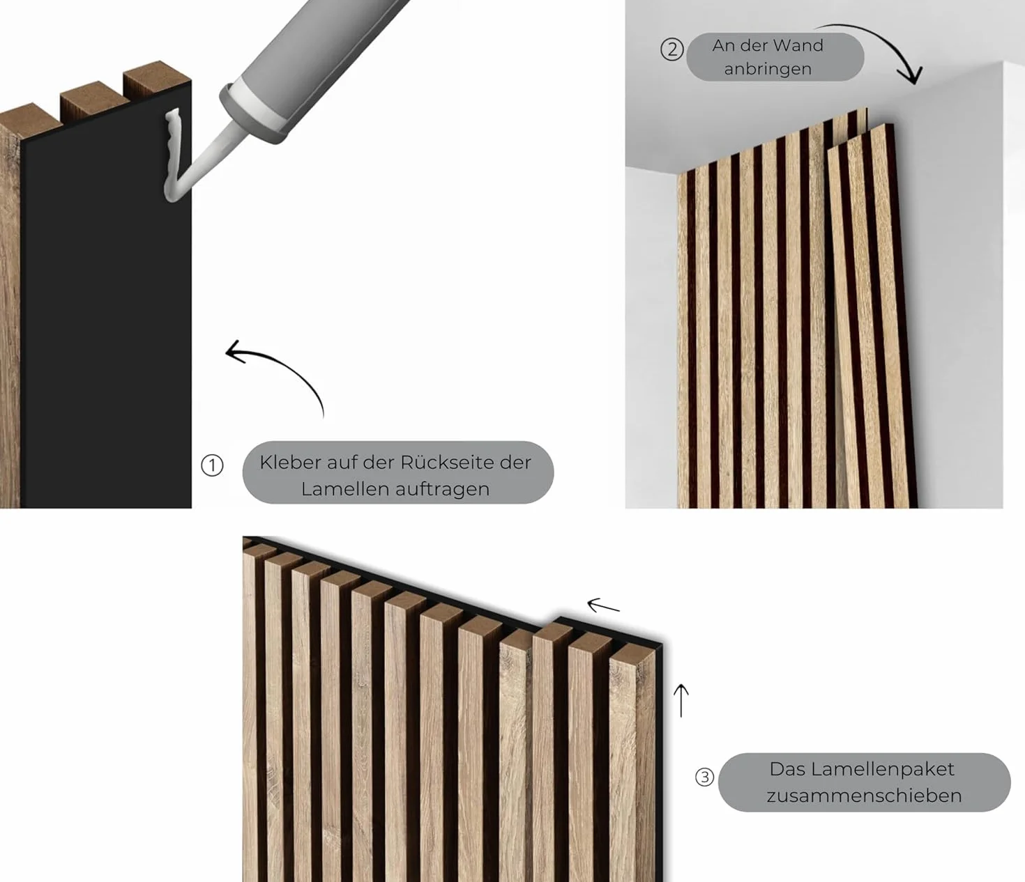 Zestaw 4 Sztuk Akustycznych Paneli Ściennych Na Czarnym Filcu 30x132 cm Czarny Mat 3D Panele Dekoracyjne Wykończenie MDF W Okleinie Drewnopodobnej I Filc Akustyczny