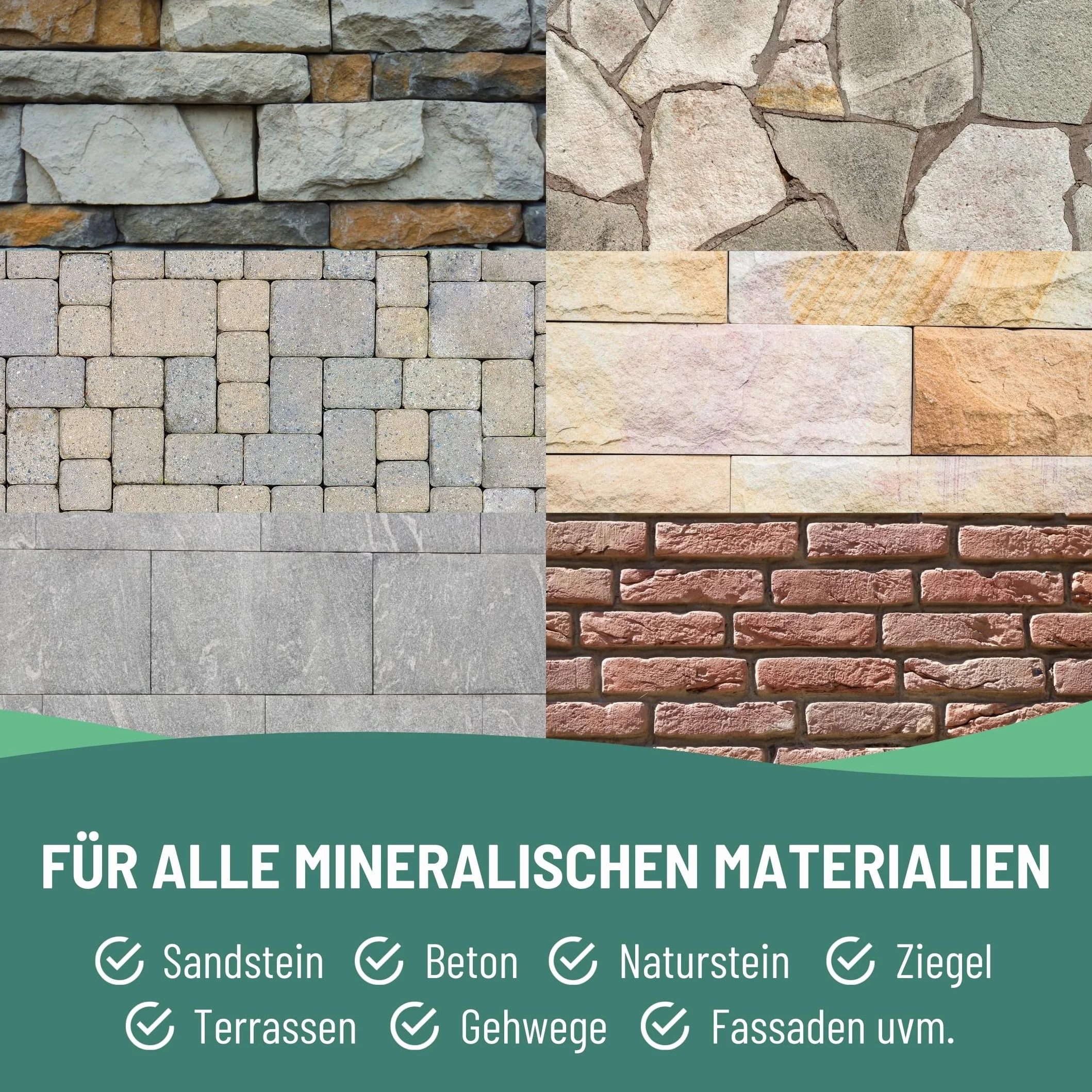 Impregnacja kamienia, środek impregnujący, kamień, beton, kamienie brukowe, fasada, chroni przed zielonym nalotem i zabrudzeniem, przezroczysty, nie zawiera rozpuszczalników, nie zawiera PFC