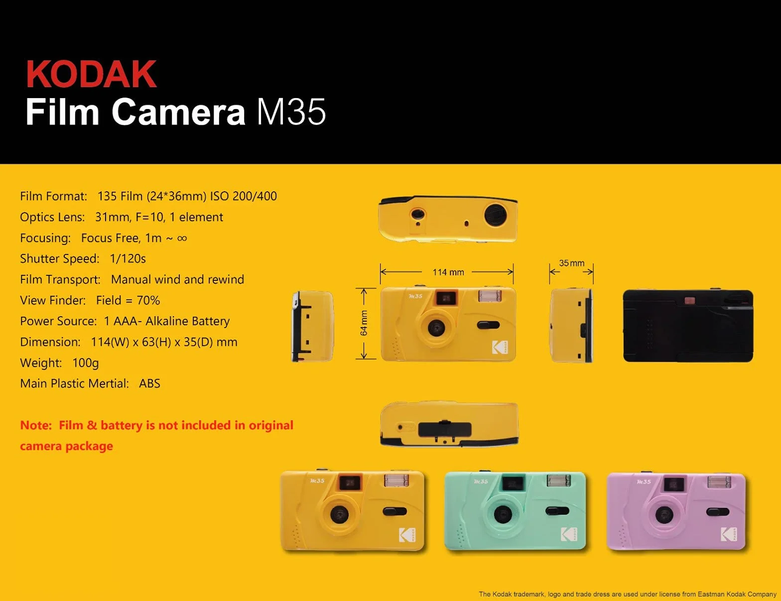 KODAK M35 kamera filmowa 35 mm wielokrotnego użytku miętowa zieleń retro