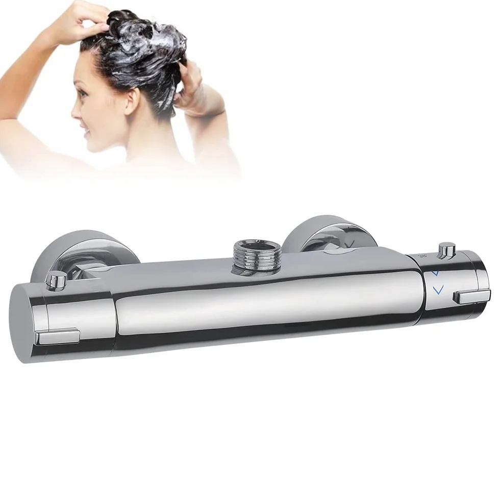 Termostat bateria mieszakowa termostat, chrom, G3/4, bateria mieszakowa, termostat, armatura prysznicowa z przyciskiem bezpieczeństwa 38°C, bateria prysznicowa, ochrona przed poparzeniem 20-50°C