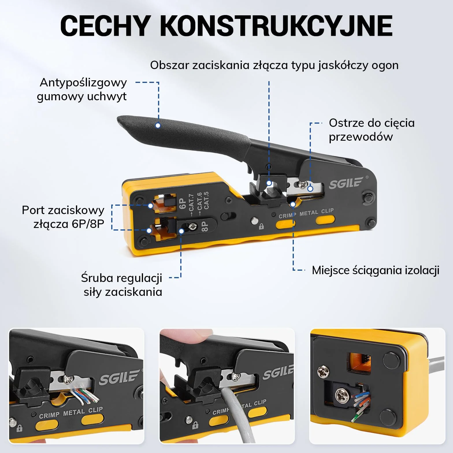 SGILE Zestaw narzędzi zaciskowych RJ45, zestaw narzędzi do Cat5 Cat6 Cat7, narzędzie do ściągania izolacji i cięcia typu pass-through, zestawy konserwacyjne kabli Ethernet, tester kabli, Cat5/6/7, 25