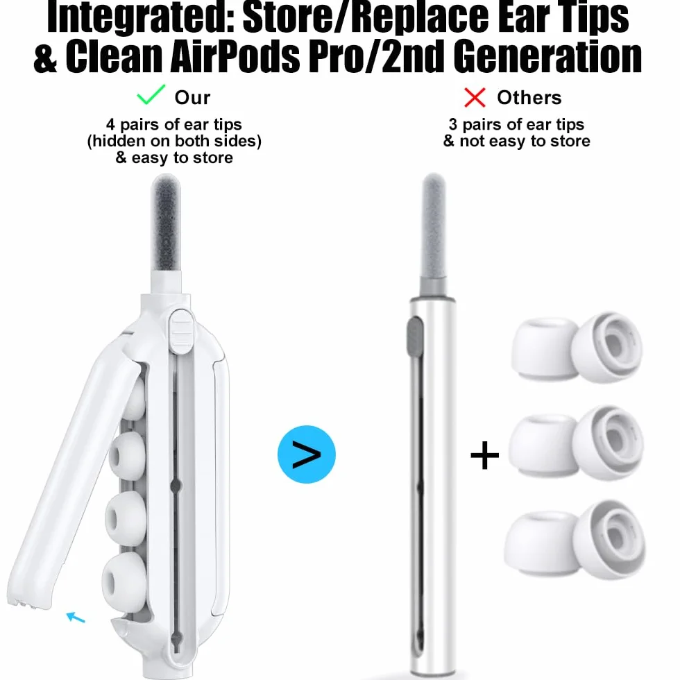 HiFan Silikonowe Końcówki Douszne z Otworem do Airpods Pro i 2. Generacji, Zestaw Czyszczący 5 w 1