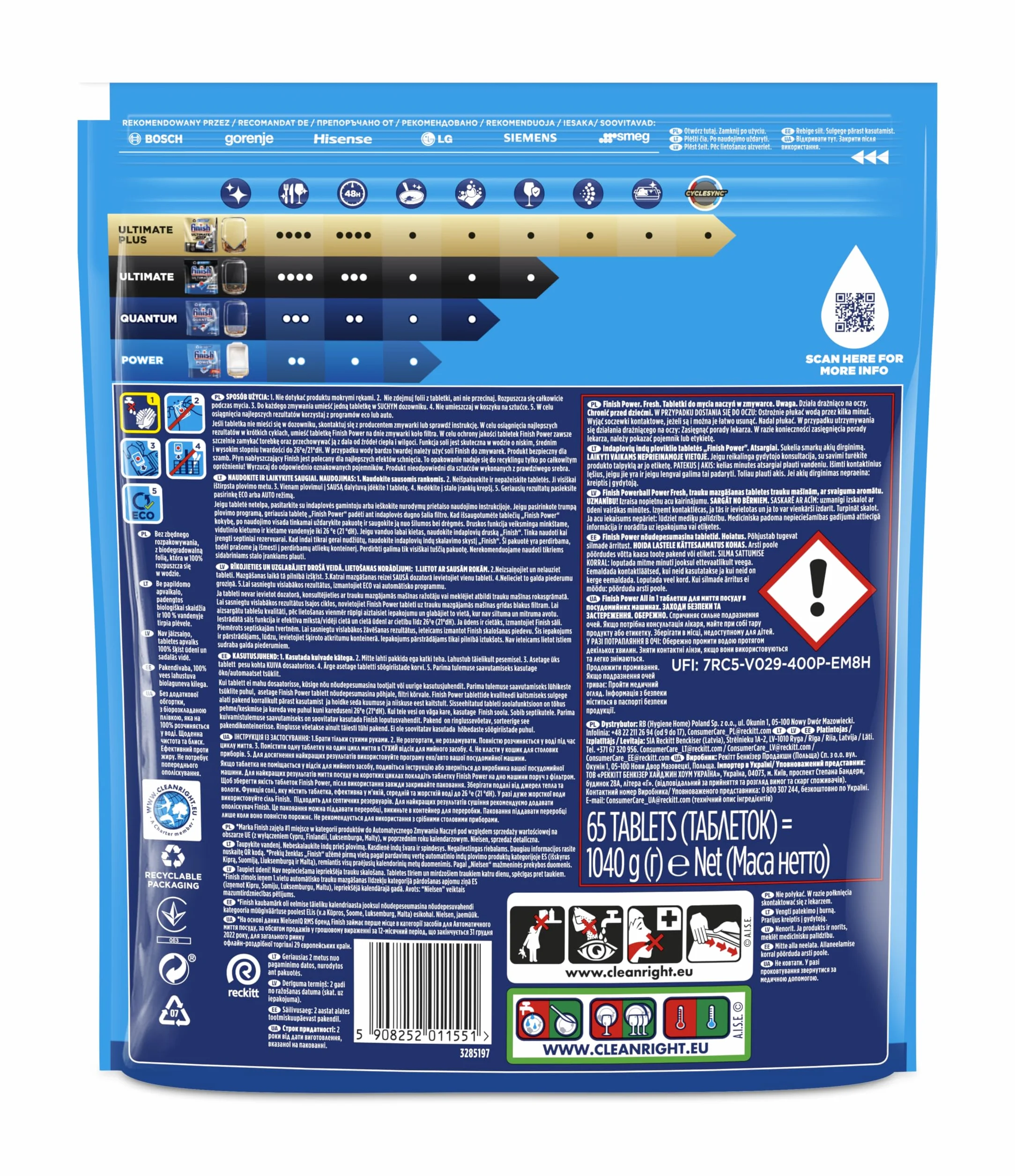 Tabletki do Zmywarki Finish Power All In 1 Fresh 65Sztuk