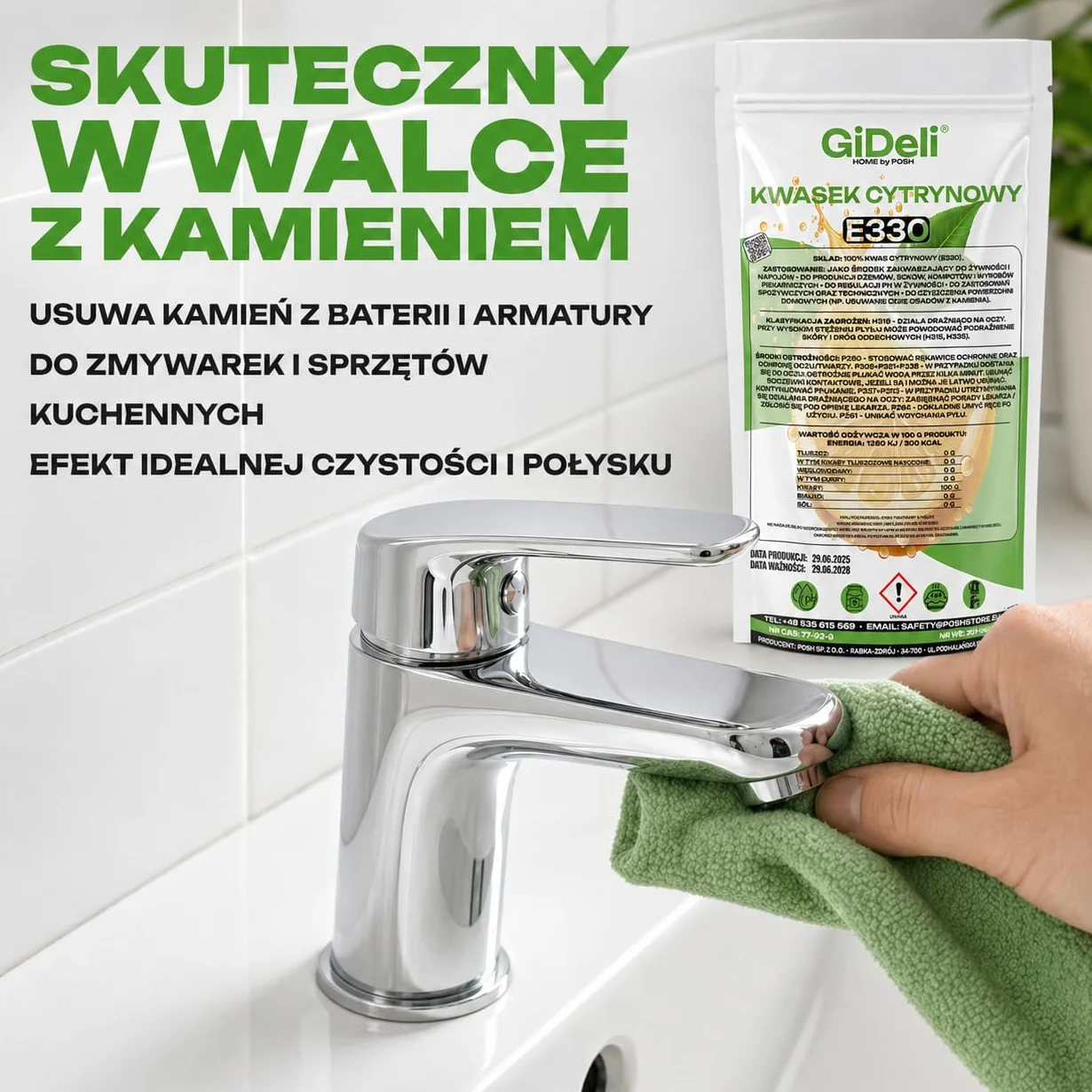 GiDeli Kwas Cytrynowy 100g - E330 Jakość Spożywcza w Proszku - Regulator Kwasowości Idealny do Czyszczenia, Odkamieniania, Pieczenia i Gotowania - Produkt Naturalny bez GMO