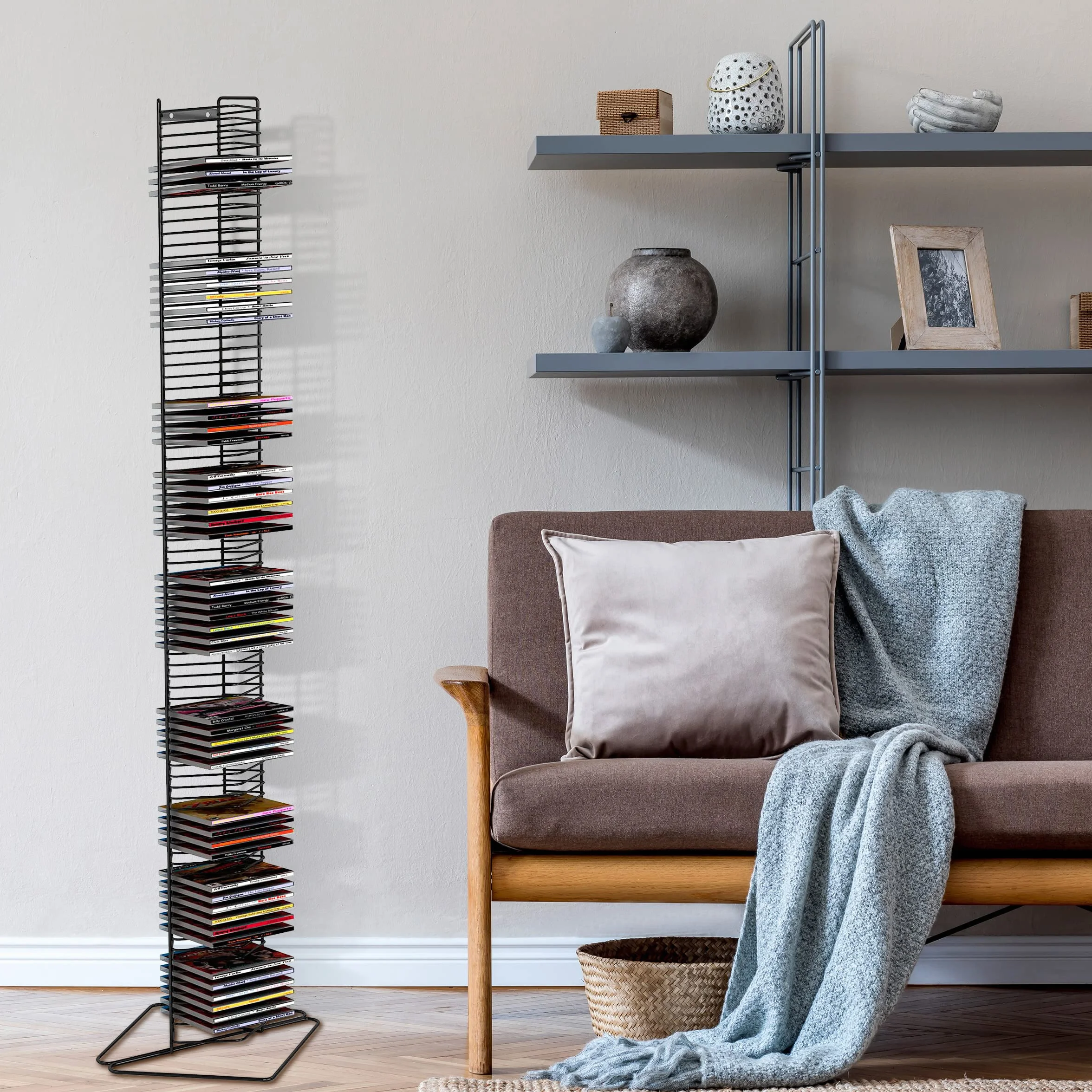 Atlantic Onyx Wire CD Tower - mieści 80 płyt CD z matowej czarnej stali, PN 1248