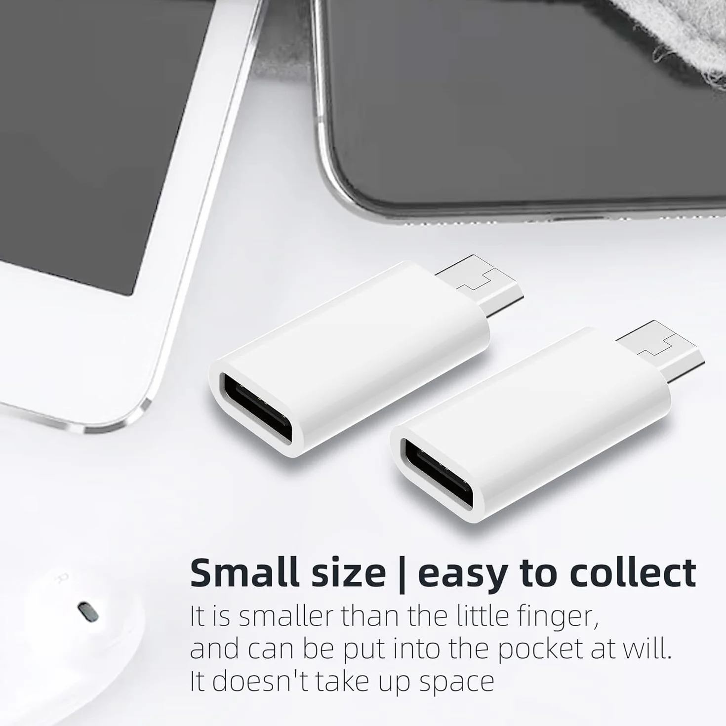 Adapter Micro USB na USB C 2 Sztuki – Szybkie Ładowanie 2.4A Synchronizacja Danych – Konwerter Biały – Certyfikat CE FCC – Smartfony Tablety Głośniki Bluetooth