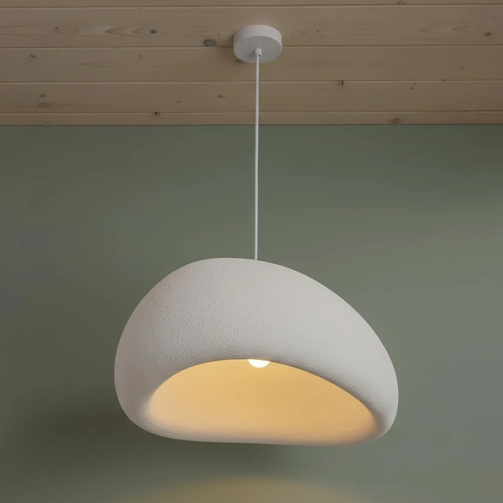BARCELONA LED Wabi Sabi biała lampa wisząca, teksturowane wykończenie, gwint E27 Ø50 cm, styl japoński, naturalny japoński minimalizm, oświetlenie Wabi Sabi, do salonu, sypialni lub jadalni