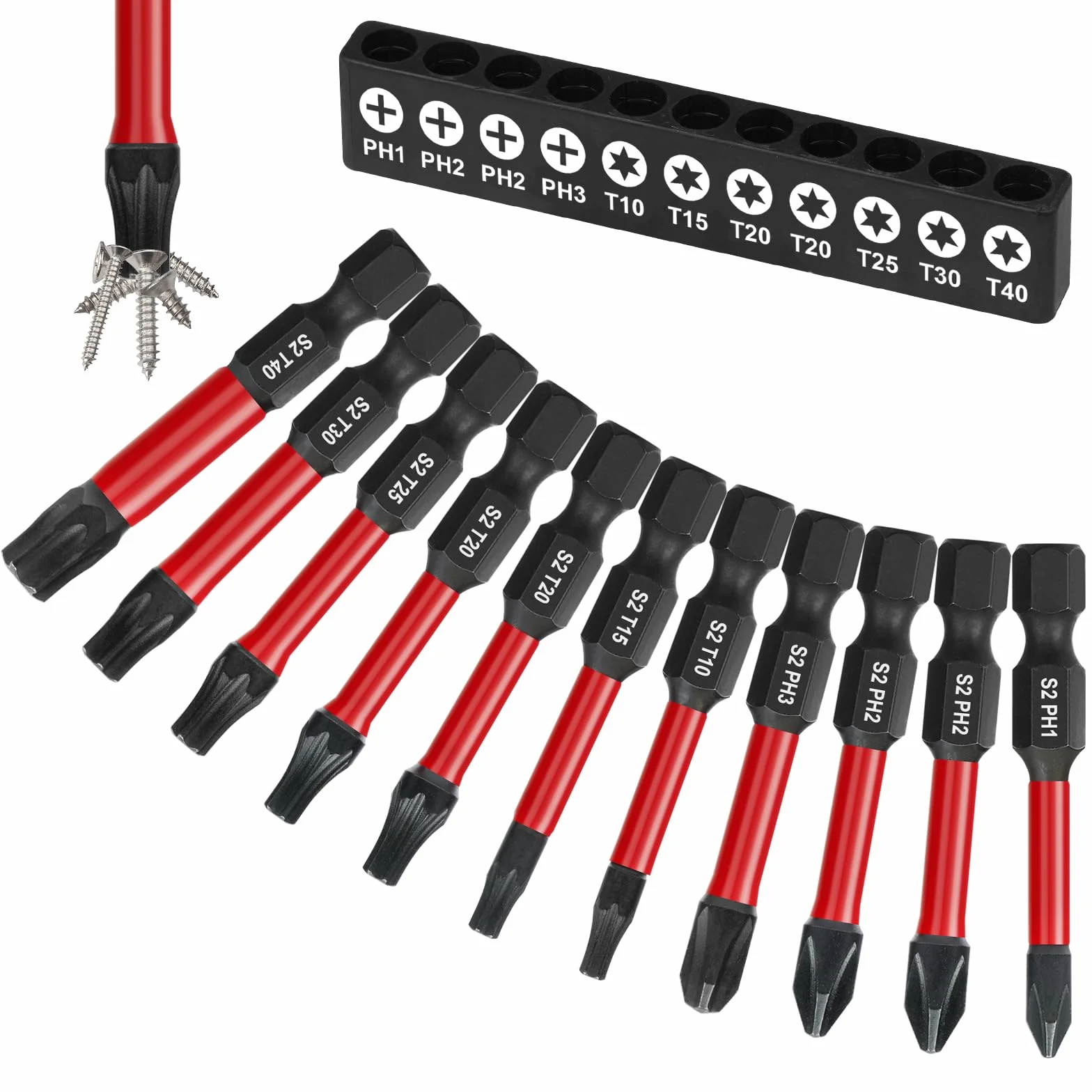 Flintronic Zestaw bitów wkrętaków Torx, magnetyczne bity udarowe, stal S2 Phillips Pozidriv, bity Torx odporne na manipulacje, T10 T15 T20 T25 T30 T40 PH1 PH2 PH3