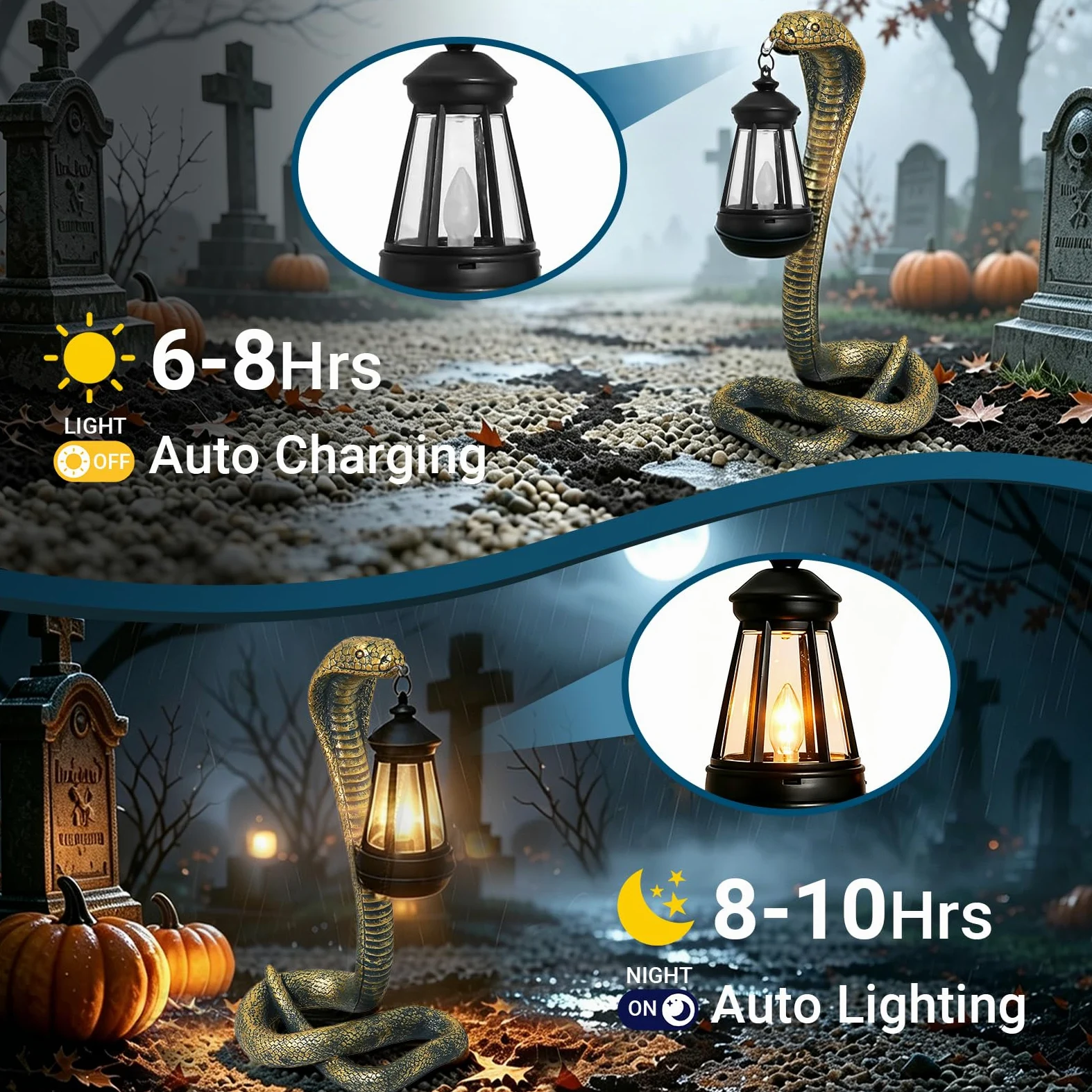 Statua węża do ogrodu i domu, oświetlenie solarne na zewnątrz, idealna do ogrodnictwa, prezenty dla kobiet, mamy, babci, na Halloween, dekoracyjne światła (brązowy)