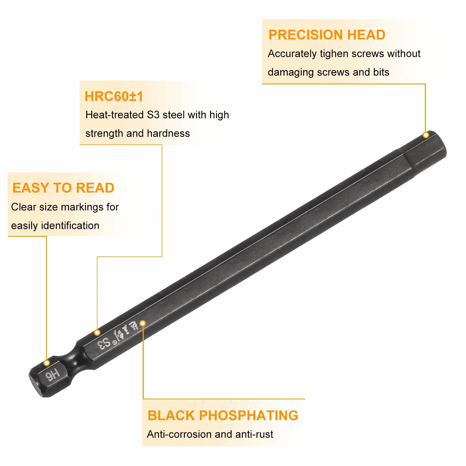 QUARKZMAN 5 sztuk kluczy imbusowych wiertło 6 mm (H6) metryczne 1/4" trzpień sześciokątny 4" (100 mm) długość S3 stal magnetyczny śrubokręt bity standard przemysłowy sześciokątny elektryczny