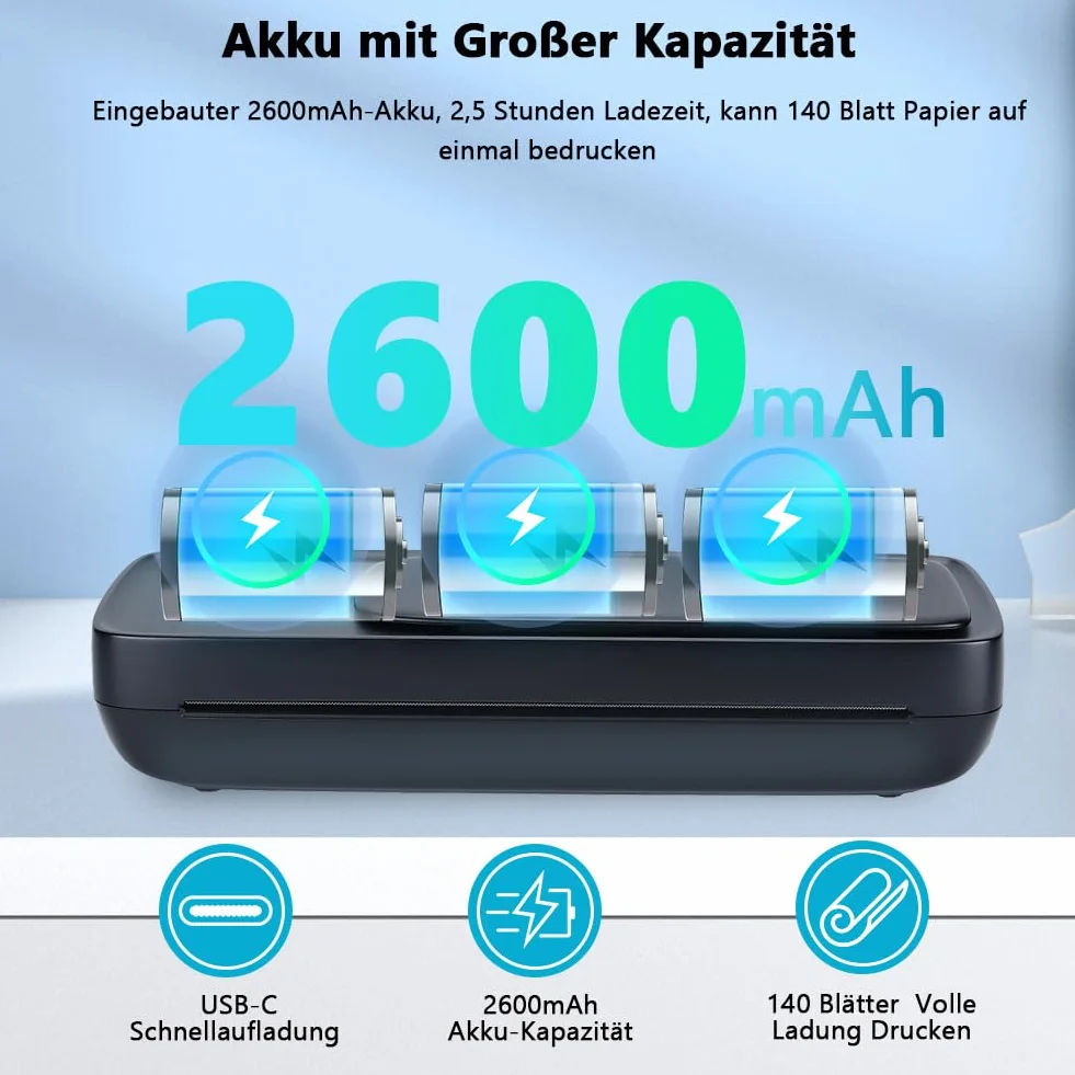 Mobilna drukarka termiczna Bluetooth 300 DPI Inkless, przenośna bezprzewodowa do telefonów Android iOS