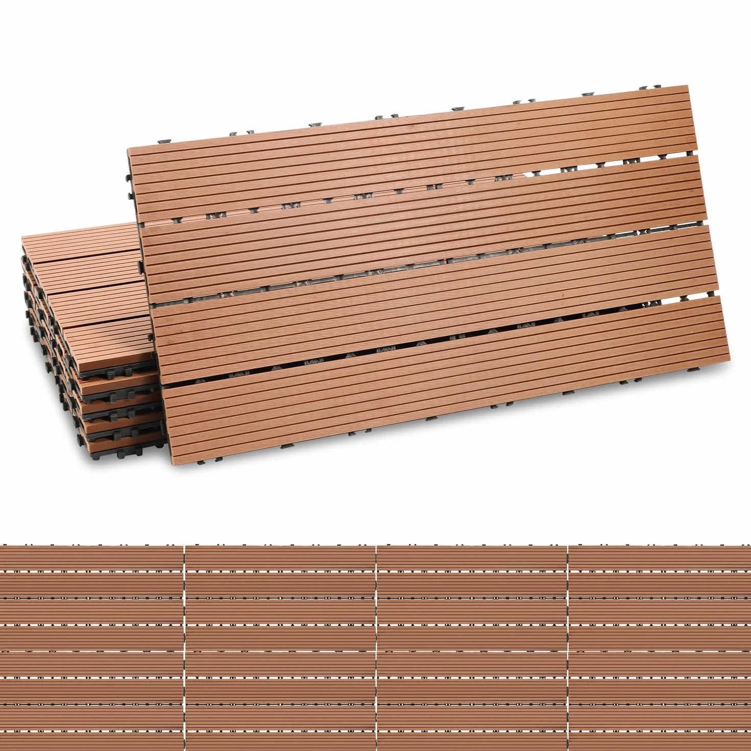 Ikodm Płytki tarasowe WPC 30 x 60 cm, płytki na klik, płytki balkonowe, brązowe, wodoodporne, odporne na korozję, łatwe do ułożenia (6 szt. -1 m²)