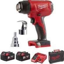 Milwaukee Tools Pistolet na gorące powietrze M18 Milwaukee 18 V 2 akumulatory 5,0 Ah – 1 ładowarka 80 min Bhg-502 C 4933459772, czerwony