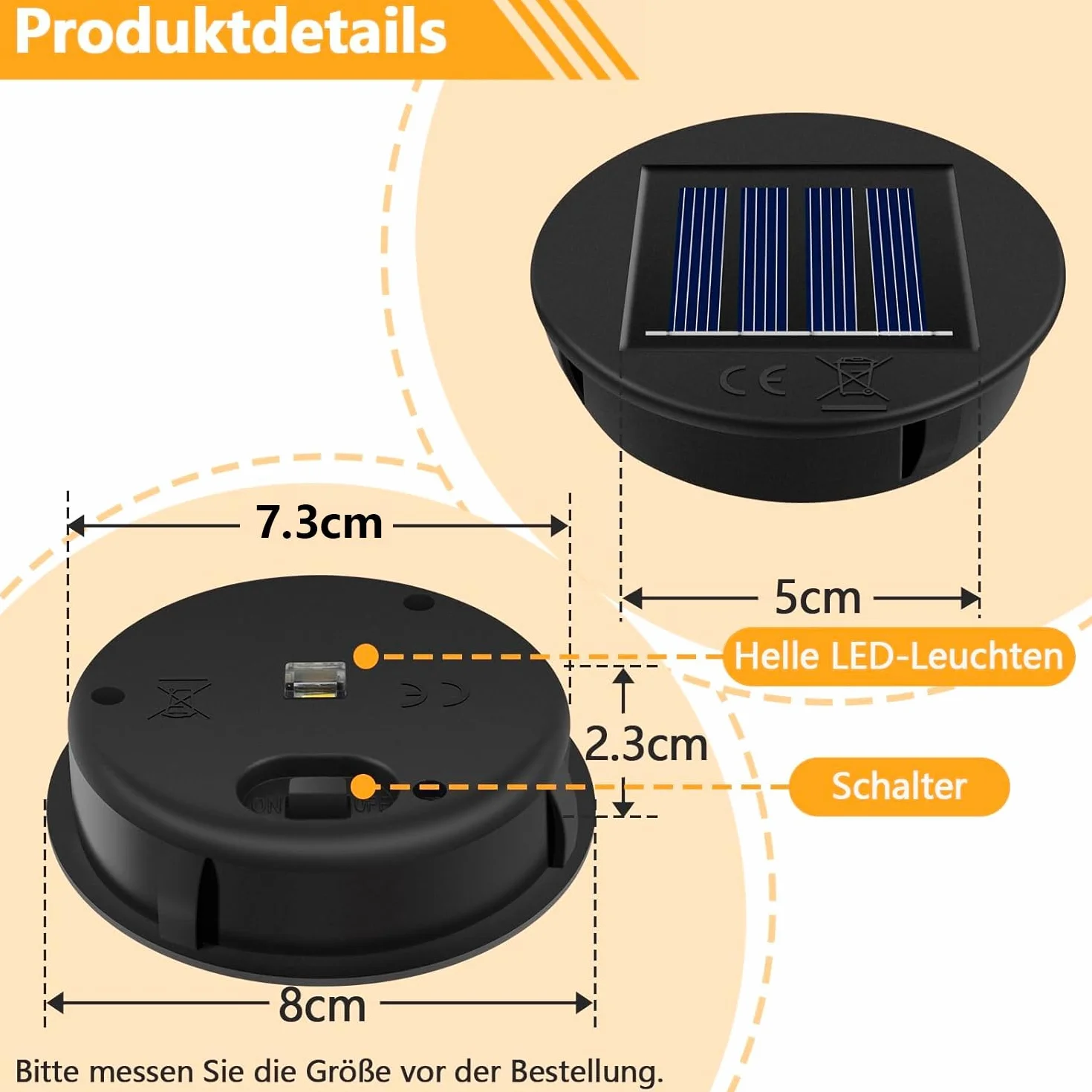 HELESIN Lampy solarne, części zamienne, 2 x śred. 8 cm, lampa solarna z jasnymi diodami LED, wodoszczelność IP65, panel słoneczny, część zamienna do latarni solarnych, lamp ogrodowych