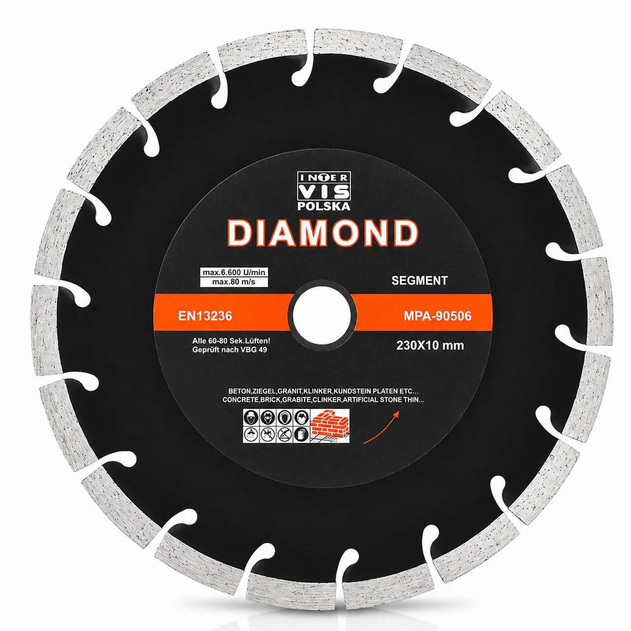 Diamentowa tarcza tnąca 230 x 22,2 mm w profesjonalnej jakości, wysokowydajne segmenty, tarcza tnąca do cięcia materiałów budowlanych, betonu, kamienia naturalnego, kamienia, cegły, muru