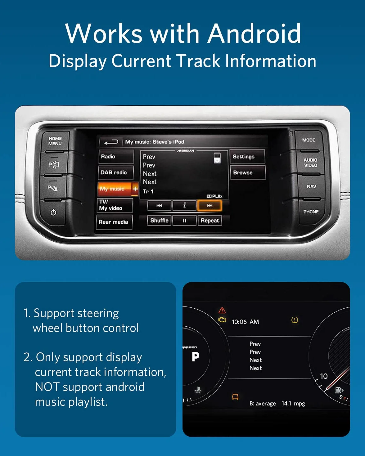 Airdual Adapter Bluetooth kompatybilny z Land Rover Range Rover Android i iPhone Bezprzewodowy adapter do iPoda Samochodowa integracja przewodowa