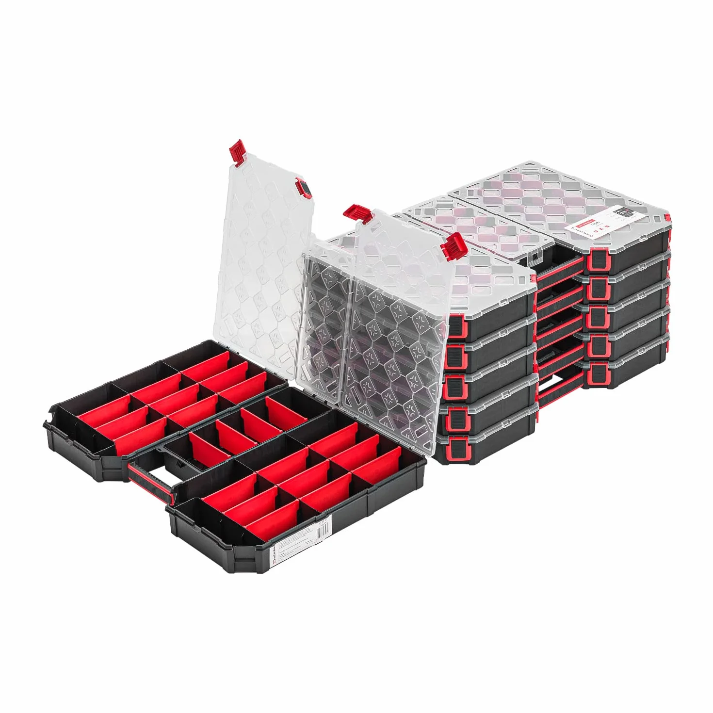 6 x modułowa skrzynka asortymentowa XXL – 390 x 577 x 60 mm – magazynek na małe części skrzynka do sortowania z przezroczystą pokrywką, walizka do sortowania, skrzynka na narzędzia, walizka asortymentowa, skrzynka z wyjmowanymi przegródkami