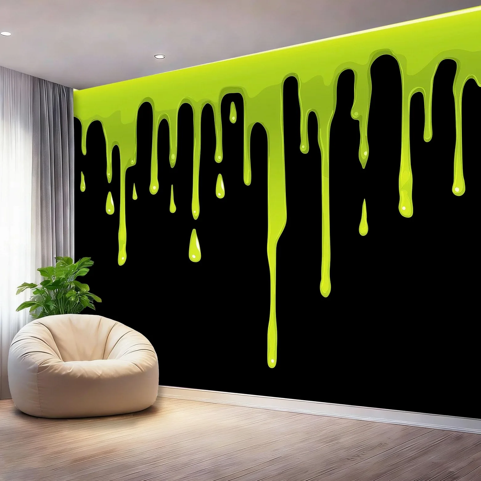 Tapeta fototapeta kreskówka Halloween farba linie zielony czarny motyw fototapeta włóknina mural ścienny plakat do salonu sypialni korytarza TV tło dekoracja ścienna murale, 250 x 175 cm